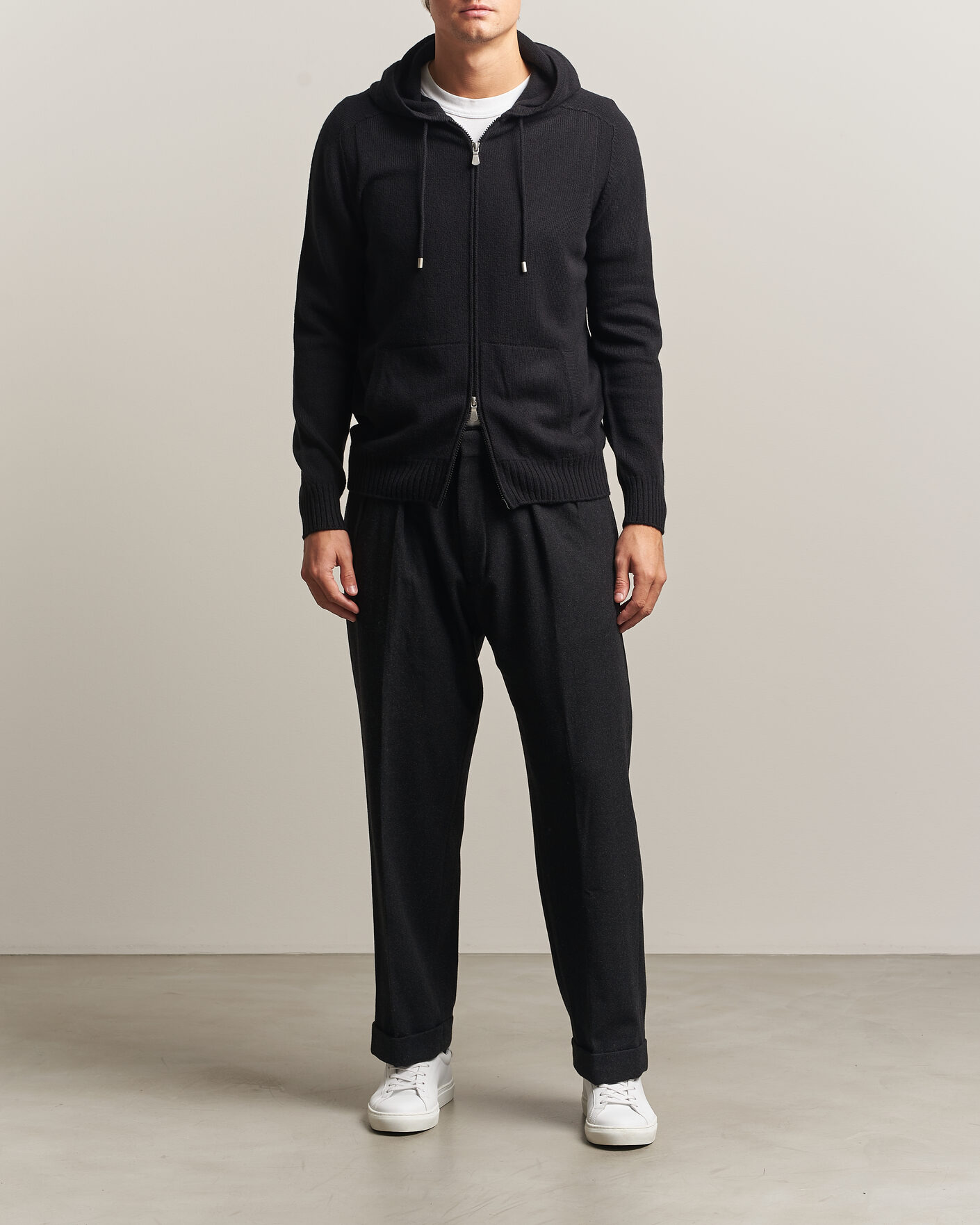 Herre | Trøjer | Gran Sasso | Full Zip Wool Hoodie Black