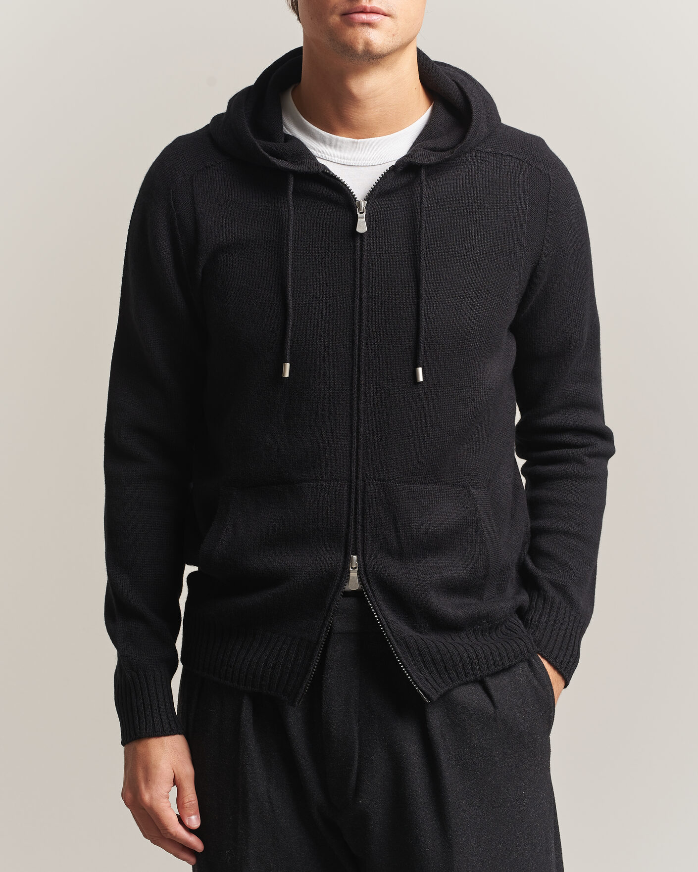 Herre | Trøjer | Gran Sasso | Full Zip Wool Hoodie Black
