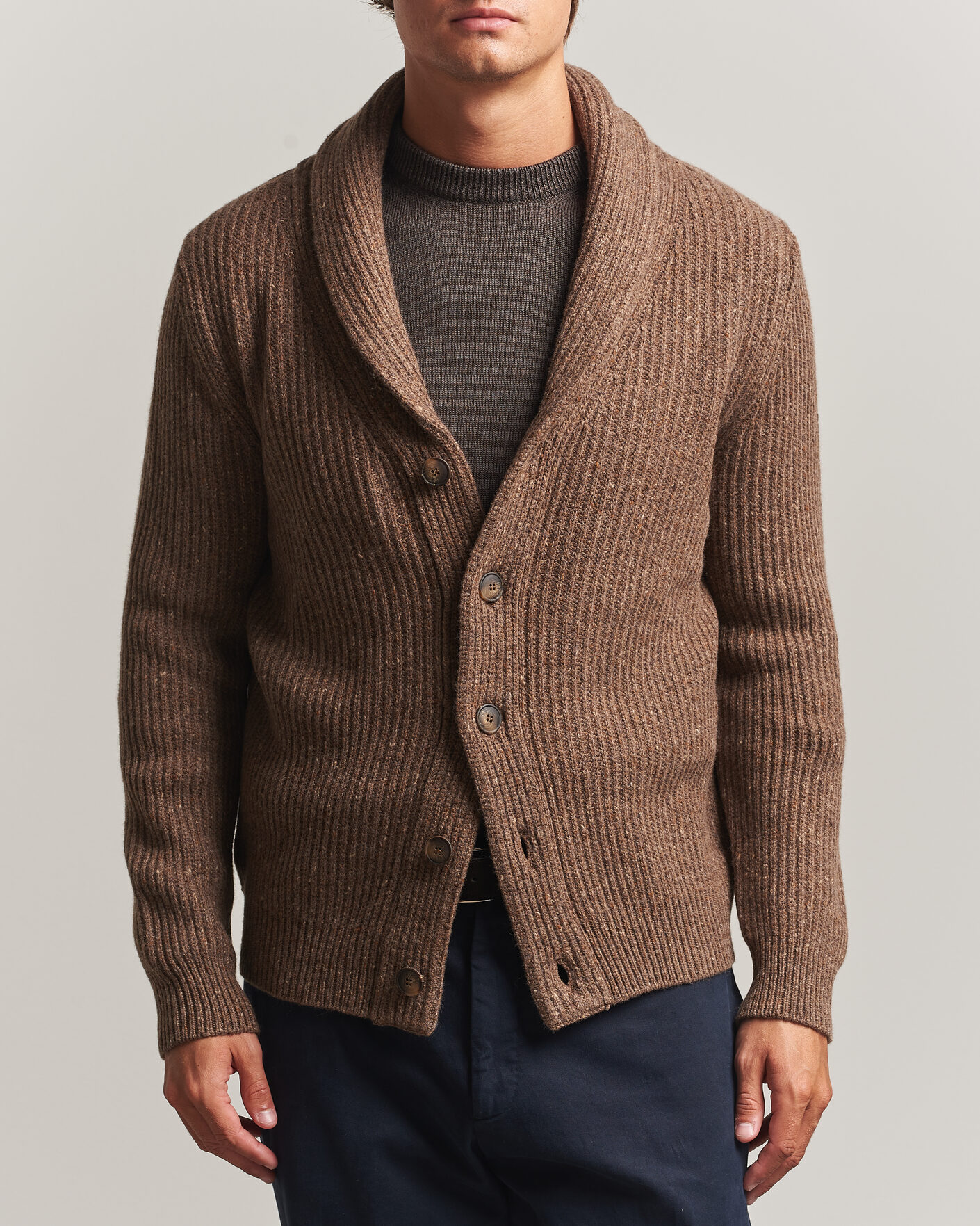 Herre | Trøjer | Gran Sasso | Wool/Cashmere Donegal Cardigan Brown