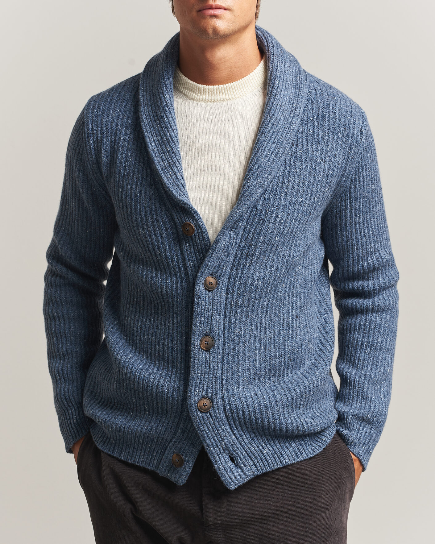 Herre | Trøjer | Gran Sasso | Wool/Cashmere Donegal Cardigan Blue