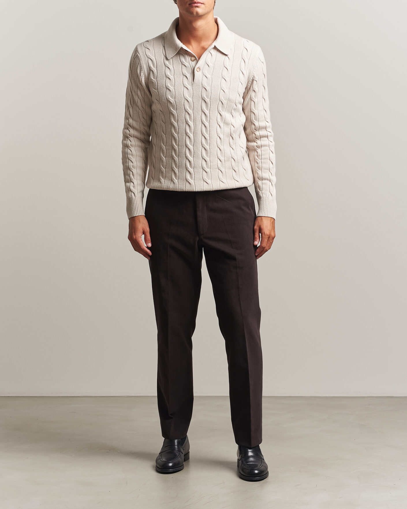 Herre | Trøjer | Gran Sasso | Wool/Cashmere Cable Polo Beige Melange