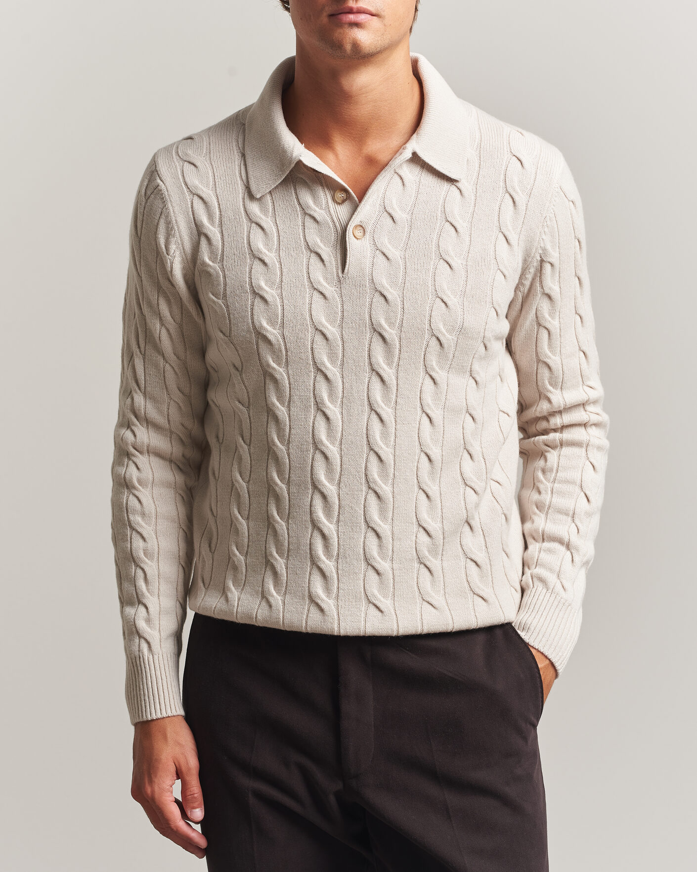Herre | Trøjer | Gran Sasso | Wool/Cashmere Cable Polo Beige Melange