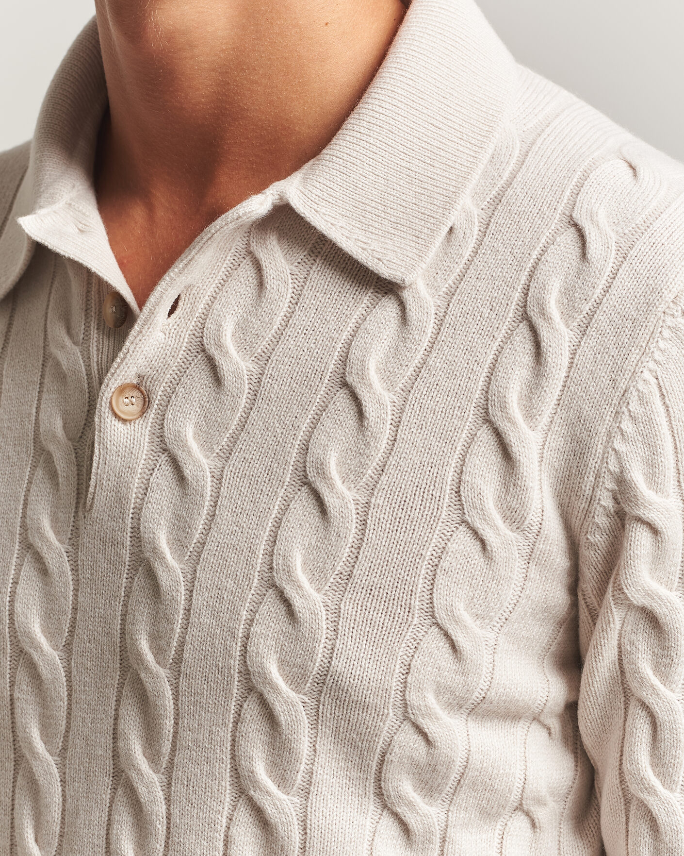 Herre | Trøjer | Gran Sasso | Wool/Cashmere Cable Polo Beige Melange