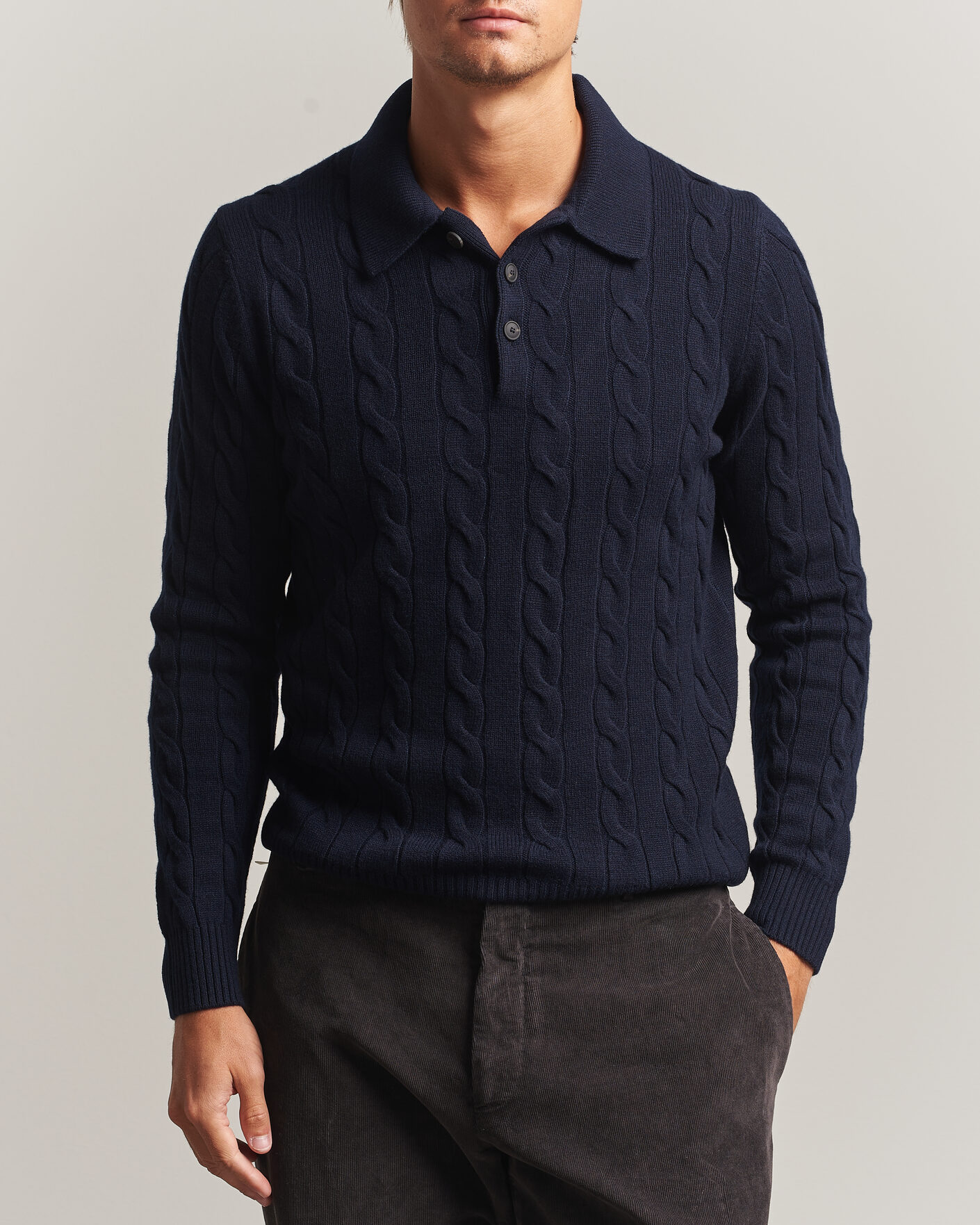Herre | Trøjer | Gran Sasso | Wool/Cashmere Cable Polo Navy