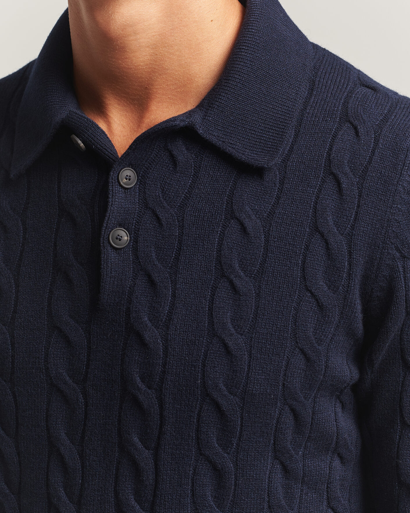 Herre | Trøjer | Gran Sasso | Wool/Cashmere Cable Polo Navy