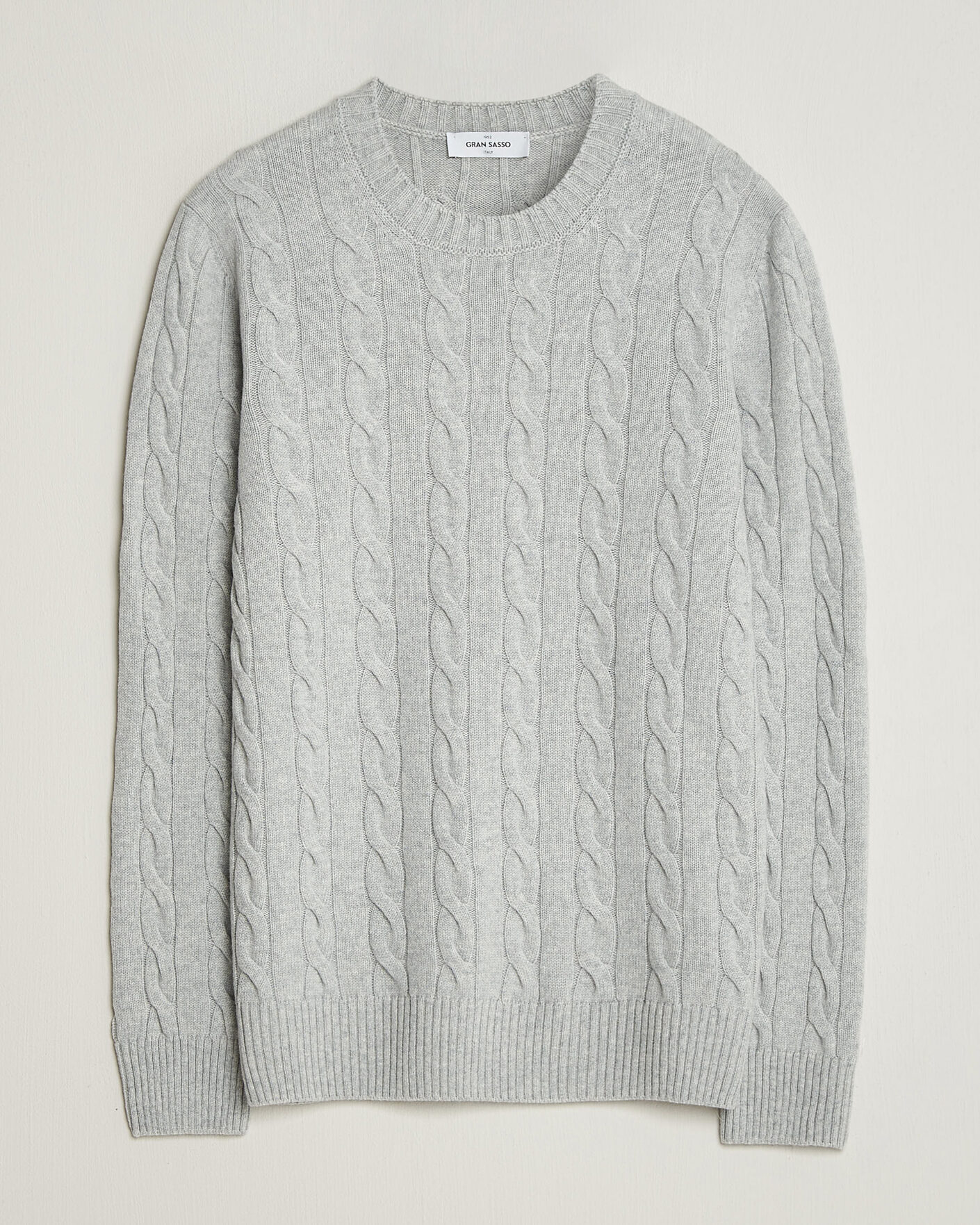 Herre | Trøjer | Gran Sasso | Wool/Cashmere Cable Crew Neck Light Grey Melange