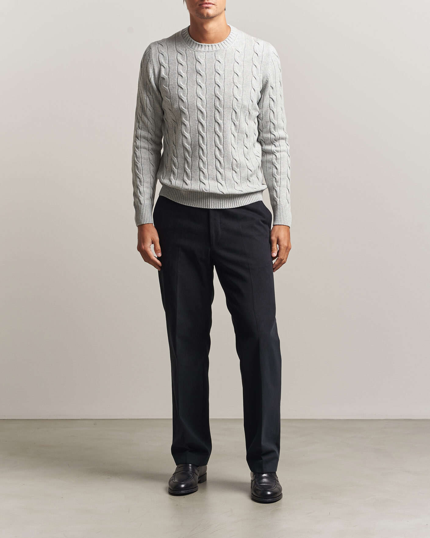 Herre | Trøjer | Gran Sasso | Wool/Cashmere Cable Crew Neck Light Grey Melange