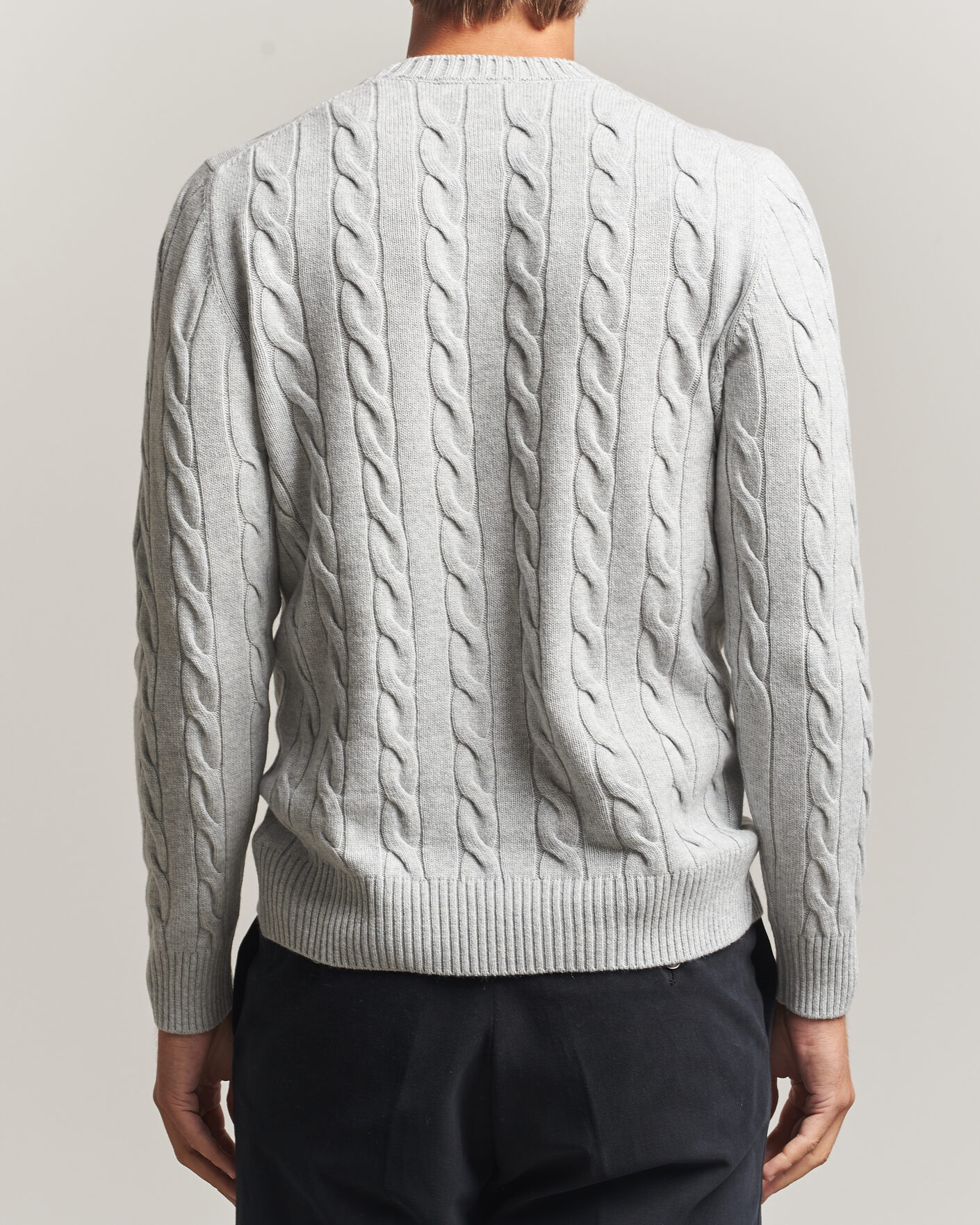 Herre | Trøjer | Gran Sasso | Wool/Cashmere Cable Crew Neck Light Grey Melange