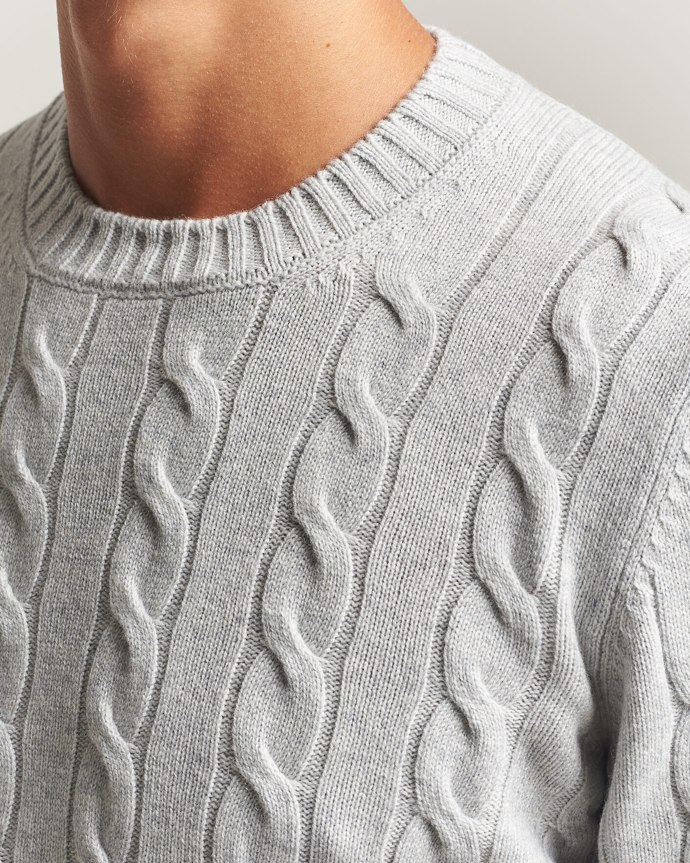 Herre | Trøjer | Gran Sasso | Wool/Cashmere Cable Crew Neck Light Grey Melange