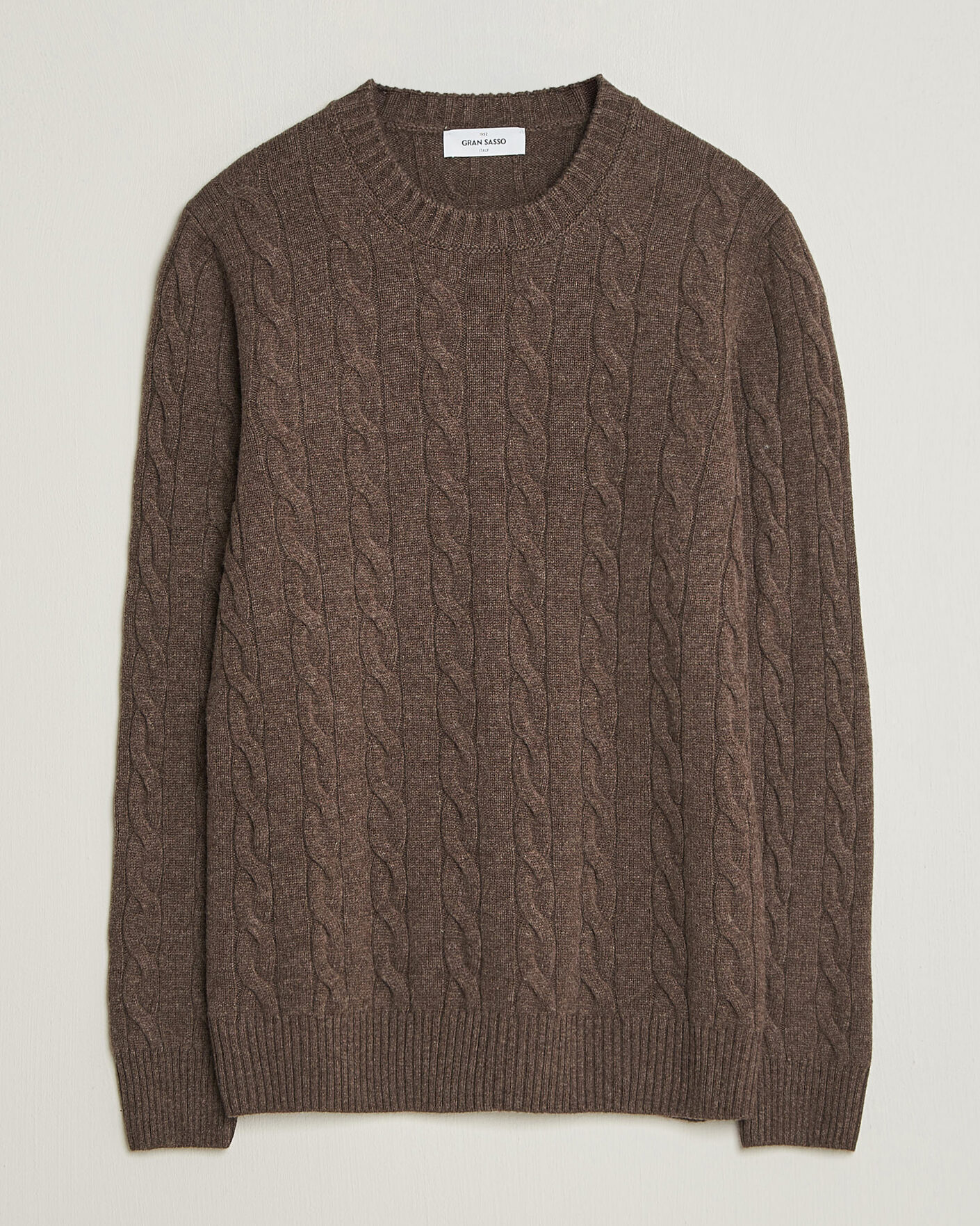 Herre | Trøjer | Gran Sasso | Wool/Cashmere Cable Crew Neck Dark Brown Melange