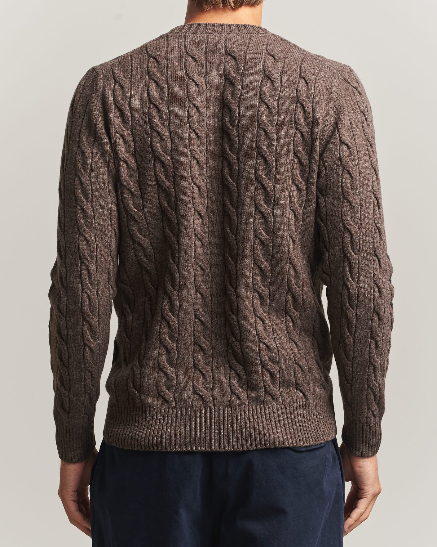 Herre | Trøjer | Gran Sasso | Wool/Cashmere Cable Crew Neck Dark Brown Melange