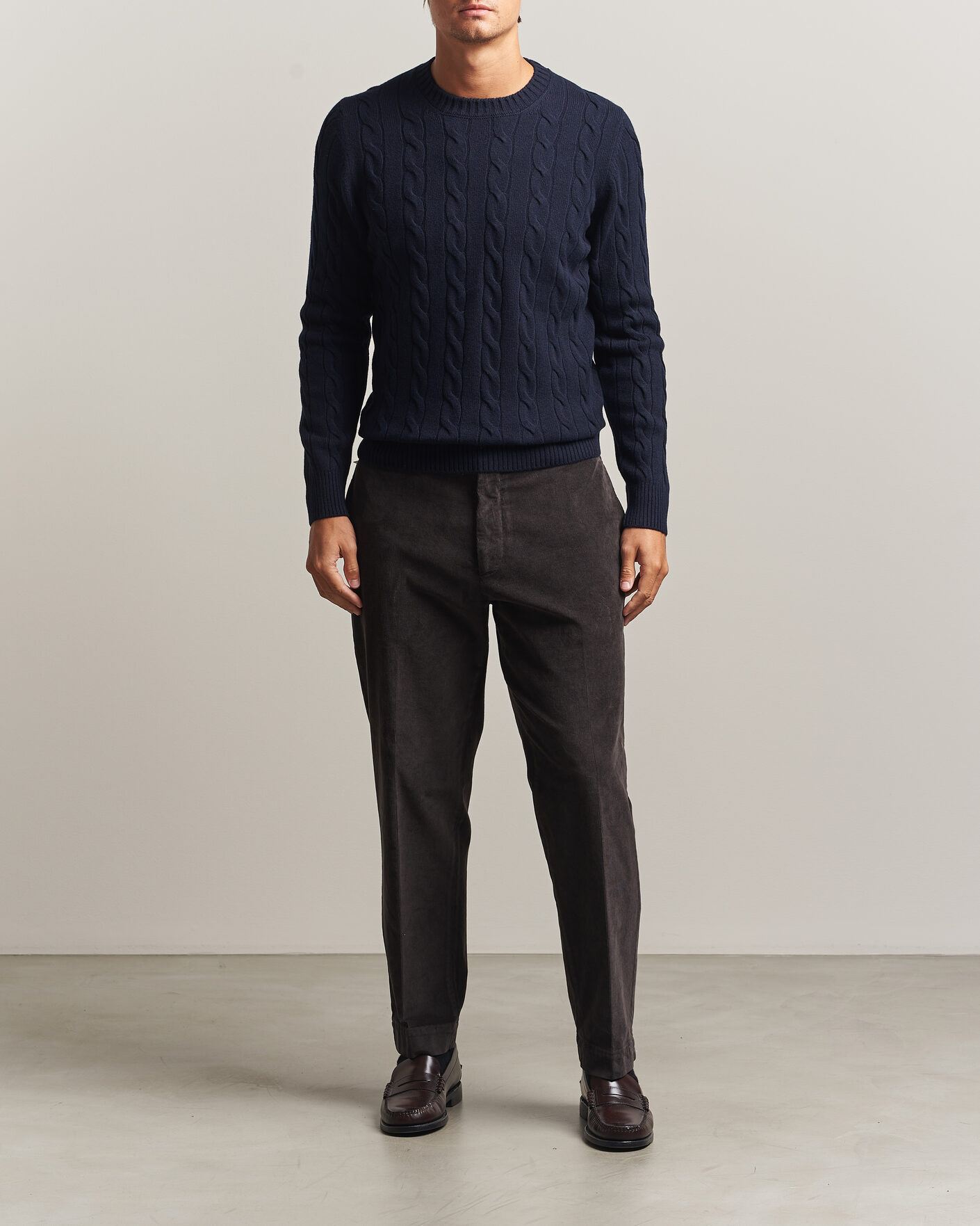 Herre | Trøjer | Gran Sasso | Wool/Cashmere Cable Crew Neck Navy