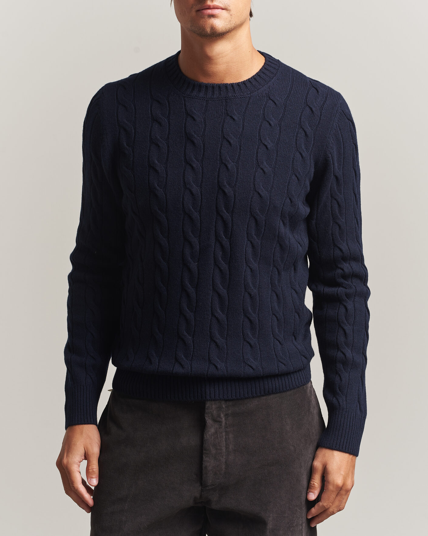Herre | Trøjer | Gran Sasso | Wool/Cashmere Cable Crew Neck Navy