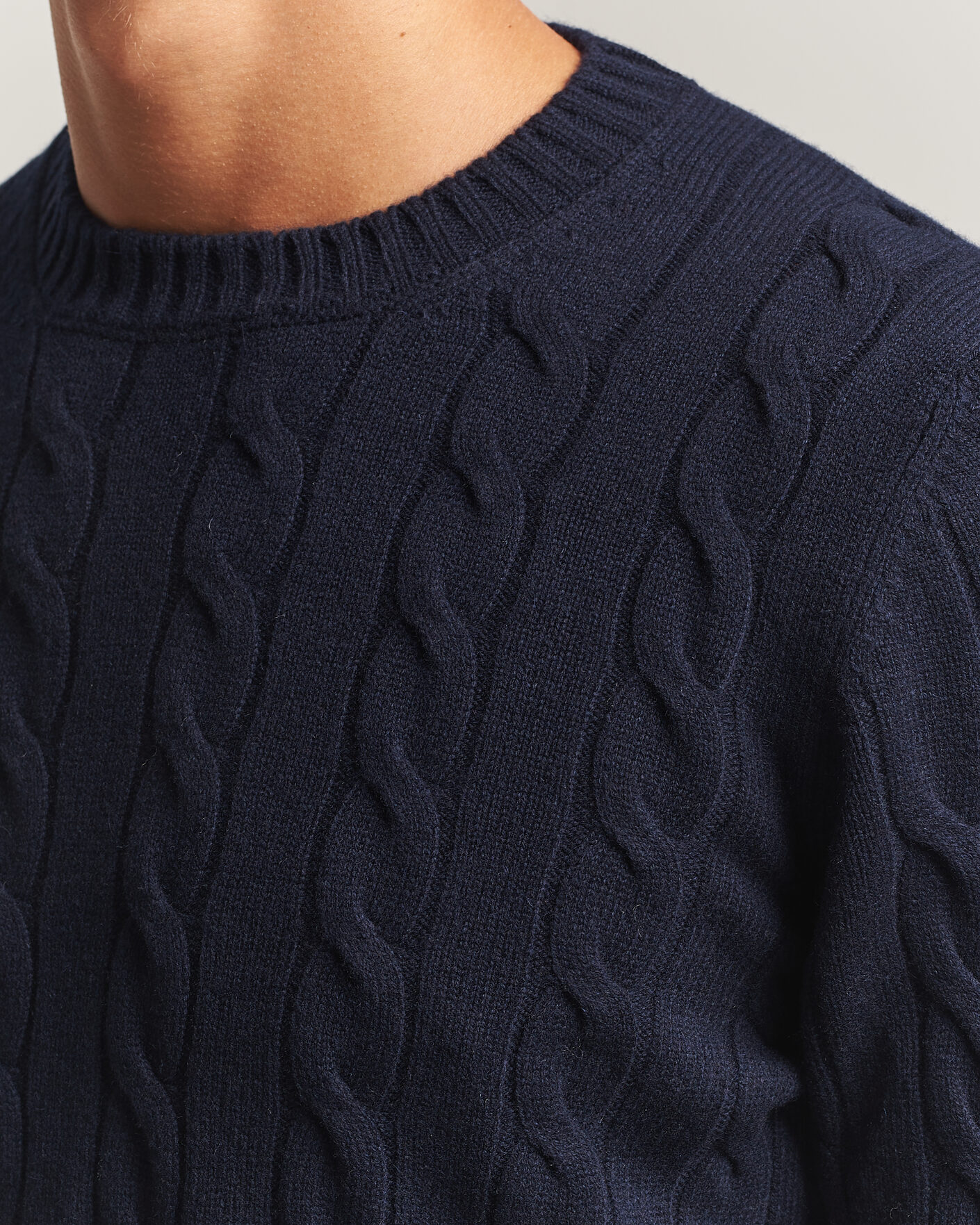 Herre | Trøjer | Gran Sasso | Wool/Cashmere Cable Crew Neck Navy