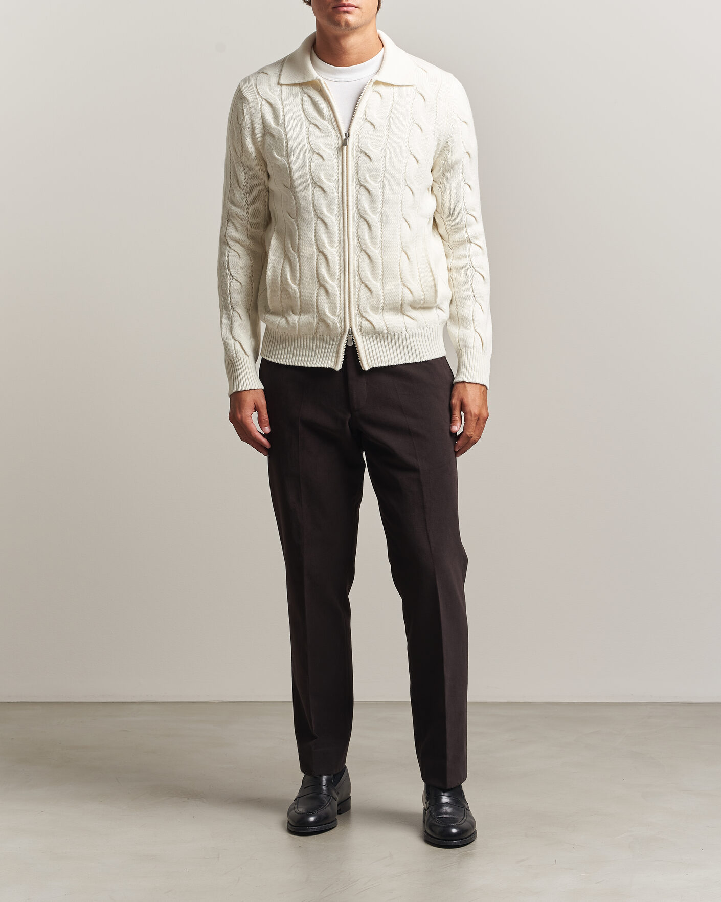 Herre | Trøjer | Gran Sasso | Wool/Cashmere Cable Full Zip Cream