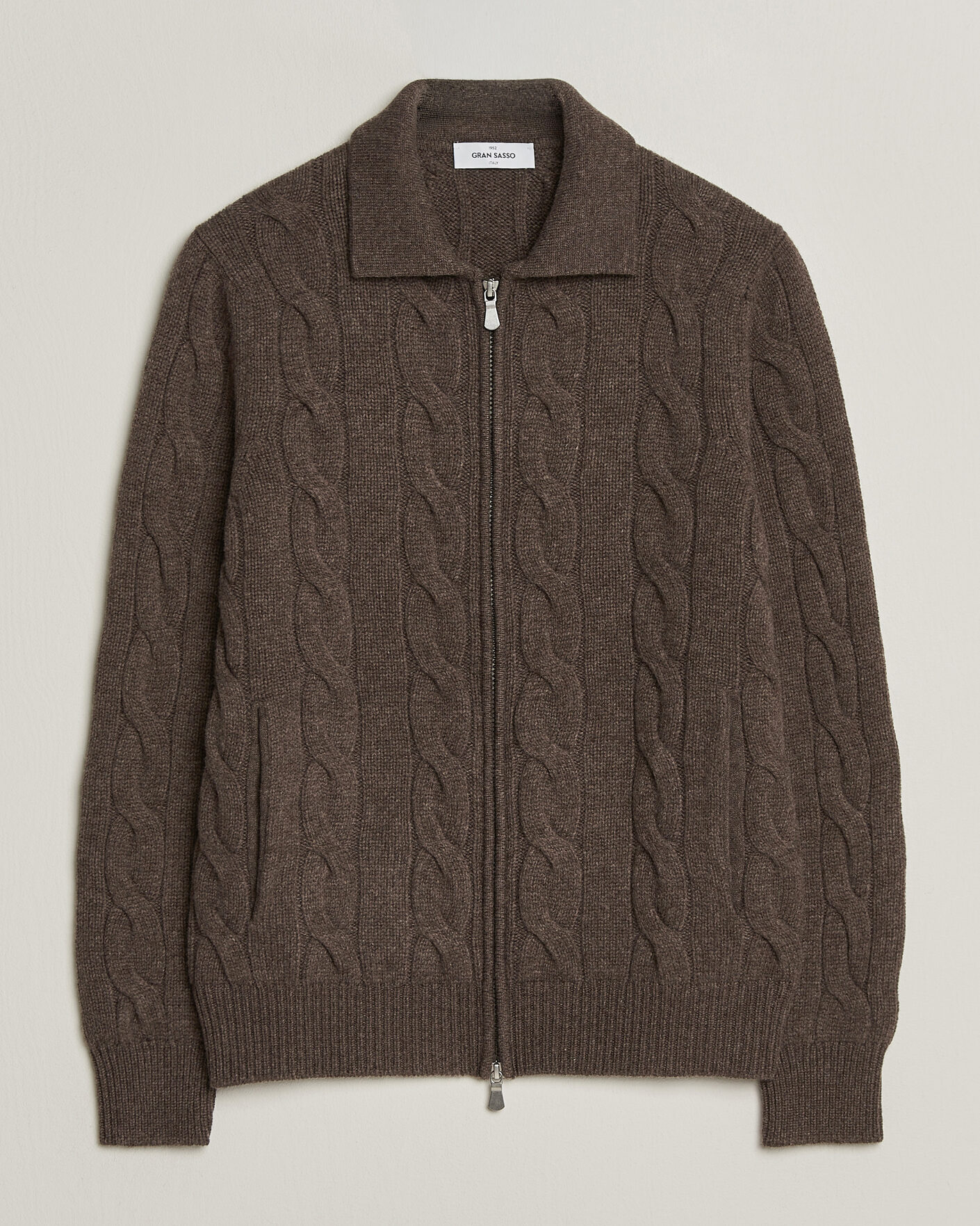 Herre | Trøjer | Gran Sasso | Wool/Cashmere Cable Full Zip Dark Brown Melange