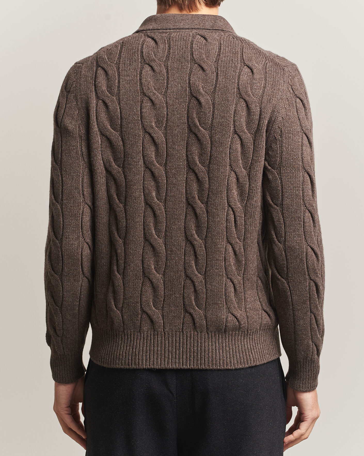 Herre | Trøjer | Gran Sasso | Wool/Cashmere Cable Full Zip Dark Brown Melange