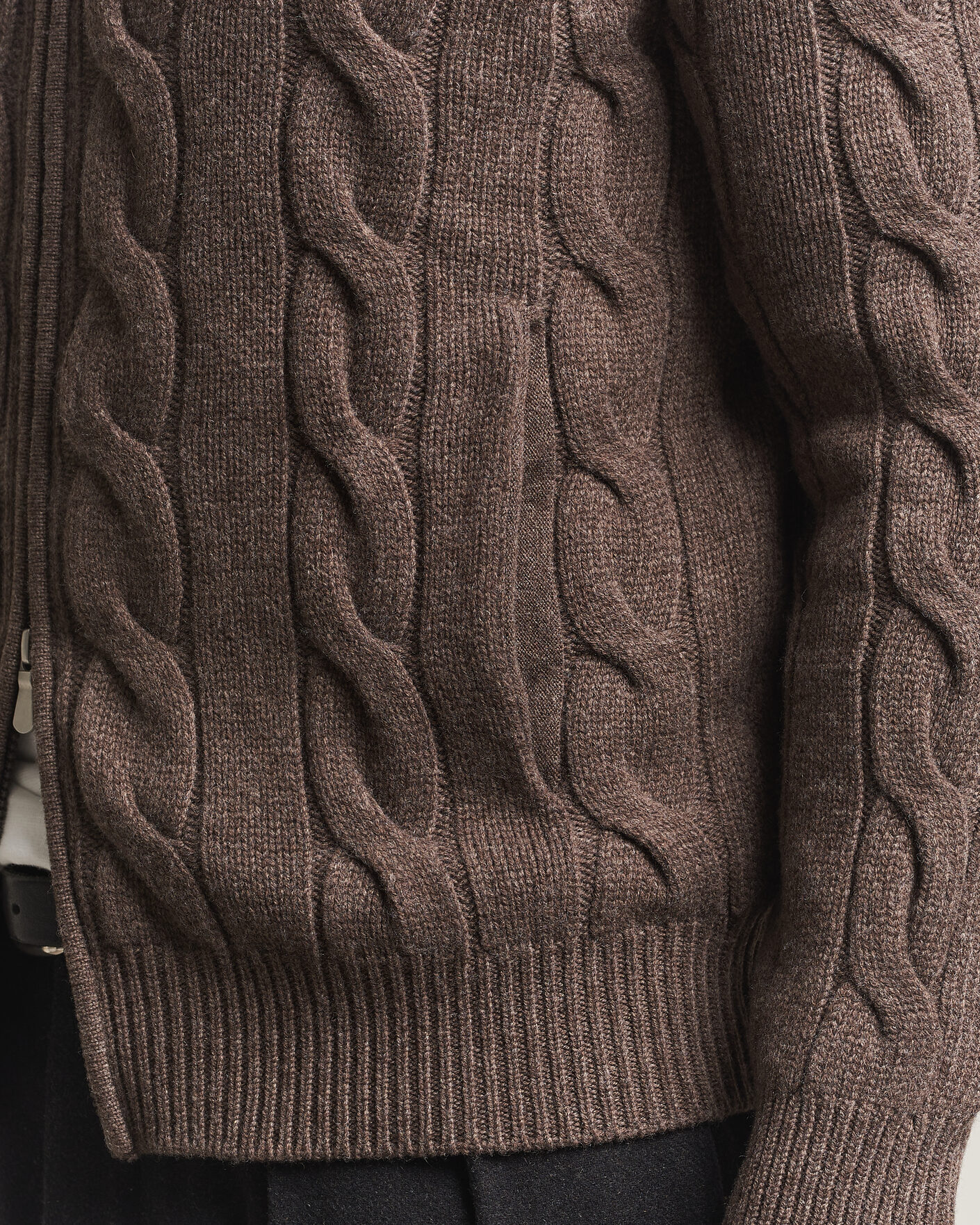 Herre | Trøjer | Gran Sasso | Wool/Cashmere Cable Full Zip Dark Brown Melange