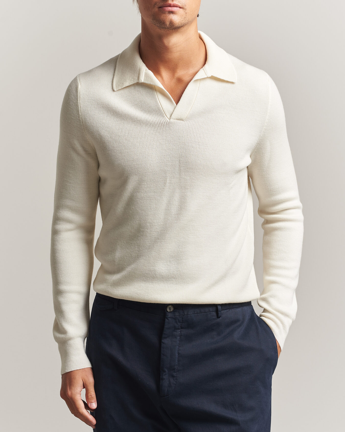 Herre | Trøjer | Gran Sasso | Merino Knitted Polo Cream
