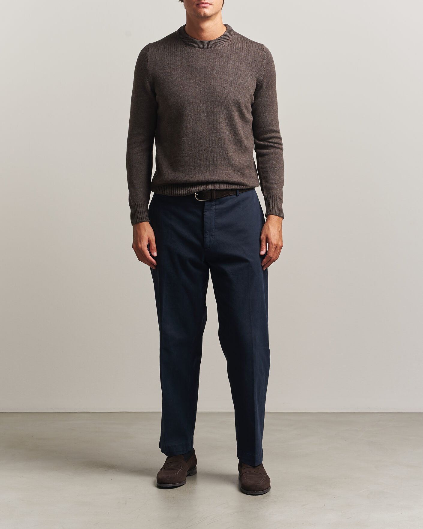 Herre | Trøjer | Gran Sasso | Merino Knitted Crew Neck Brown Melange