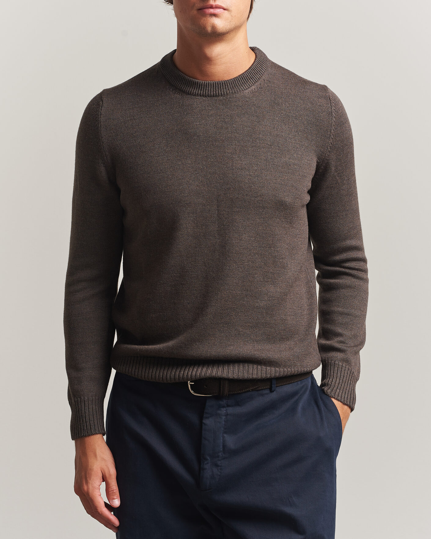 Herre | Trøjer | Gran Sasso | Merino Knitted Crew Neck Brown Melange
