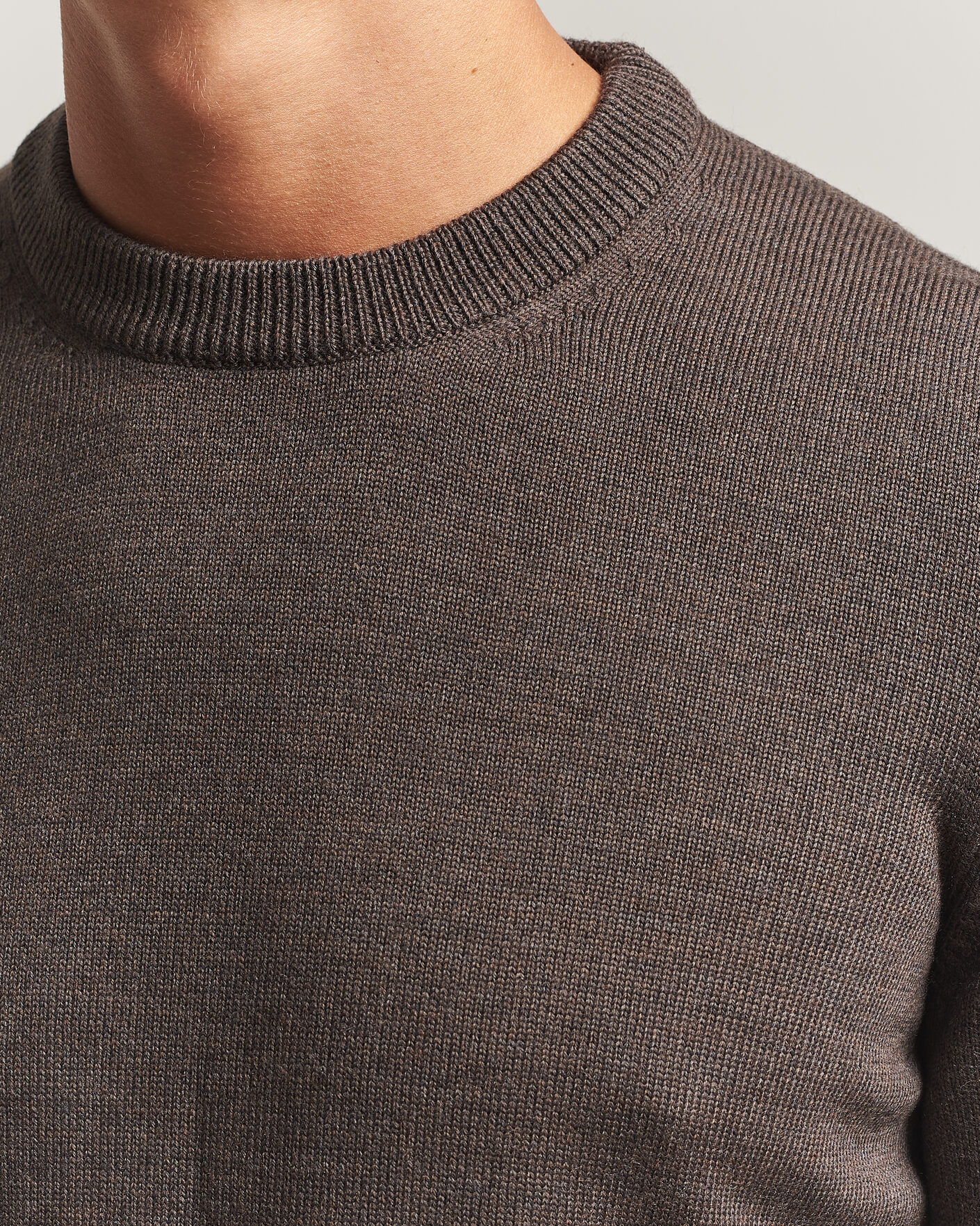 Herre | Trøjer | Gran Sasso | Merino Knitted Crew Neck Brown Melange