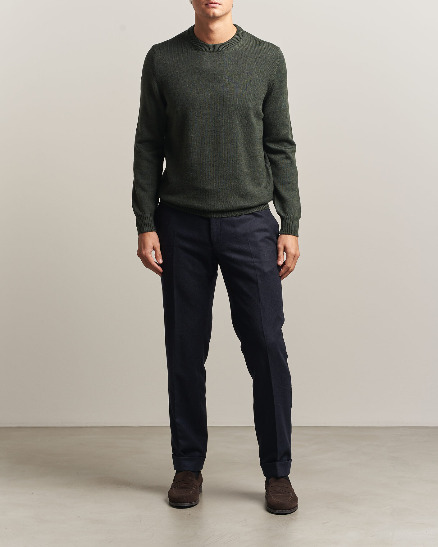 Herre | Trøjer | Gran Sasso | Merino Knitted Crew Neck Olive Melange