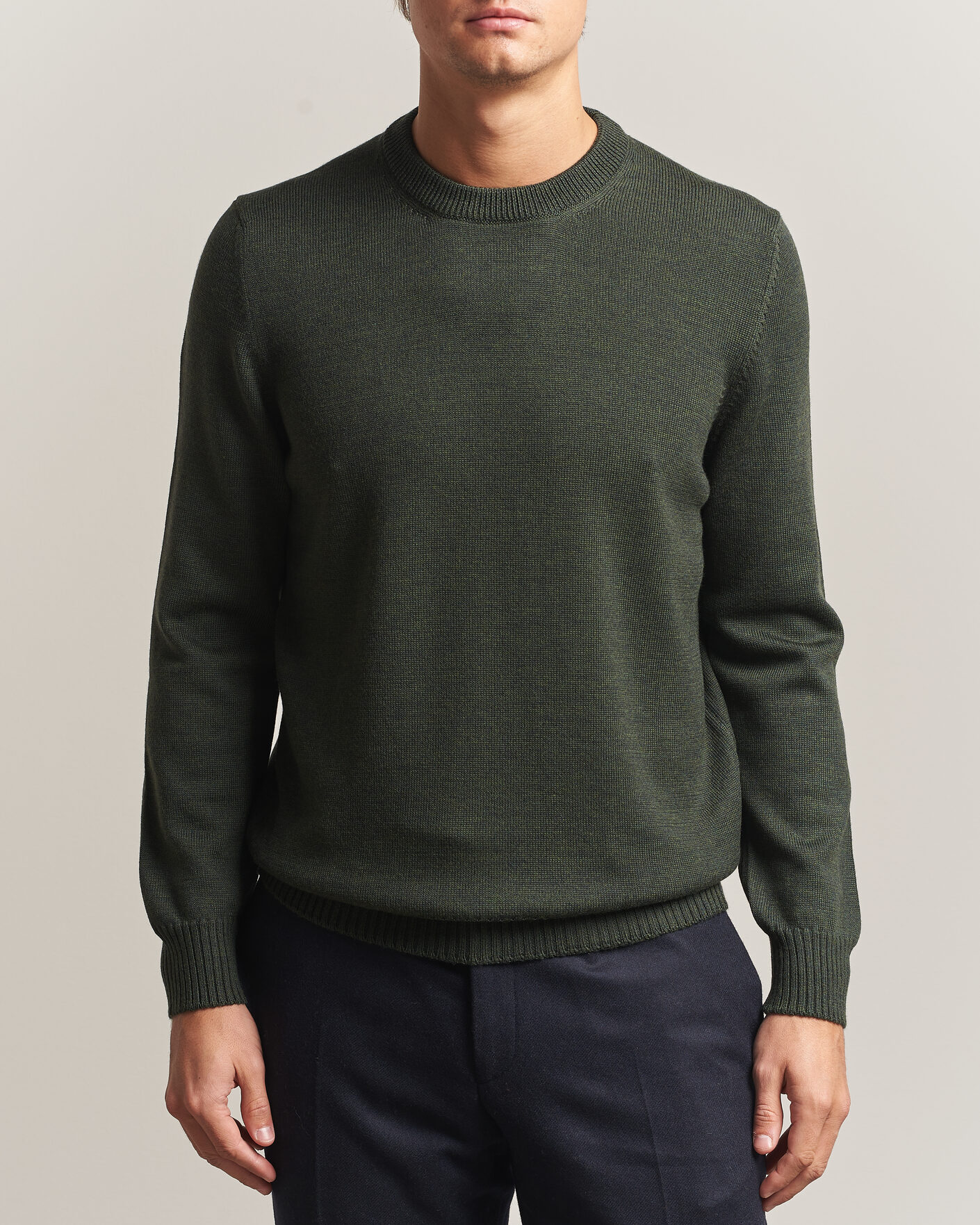 Herre | Trøjer | Gran Sasso | Merino Knitted Crew Neck Olive Melange
