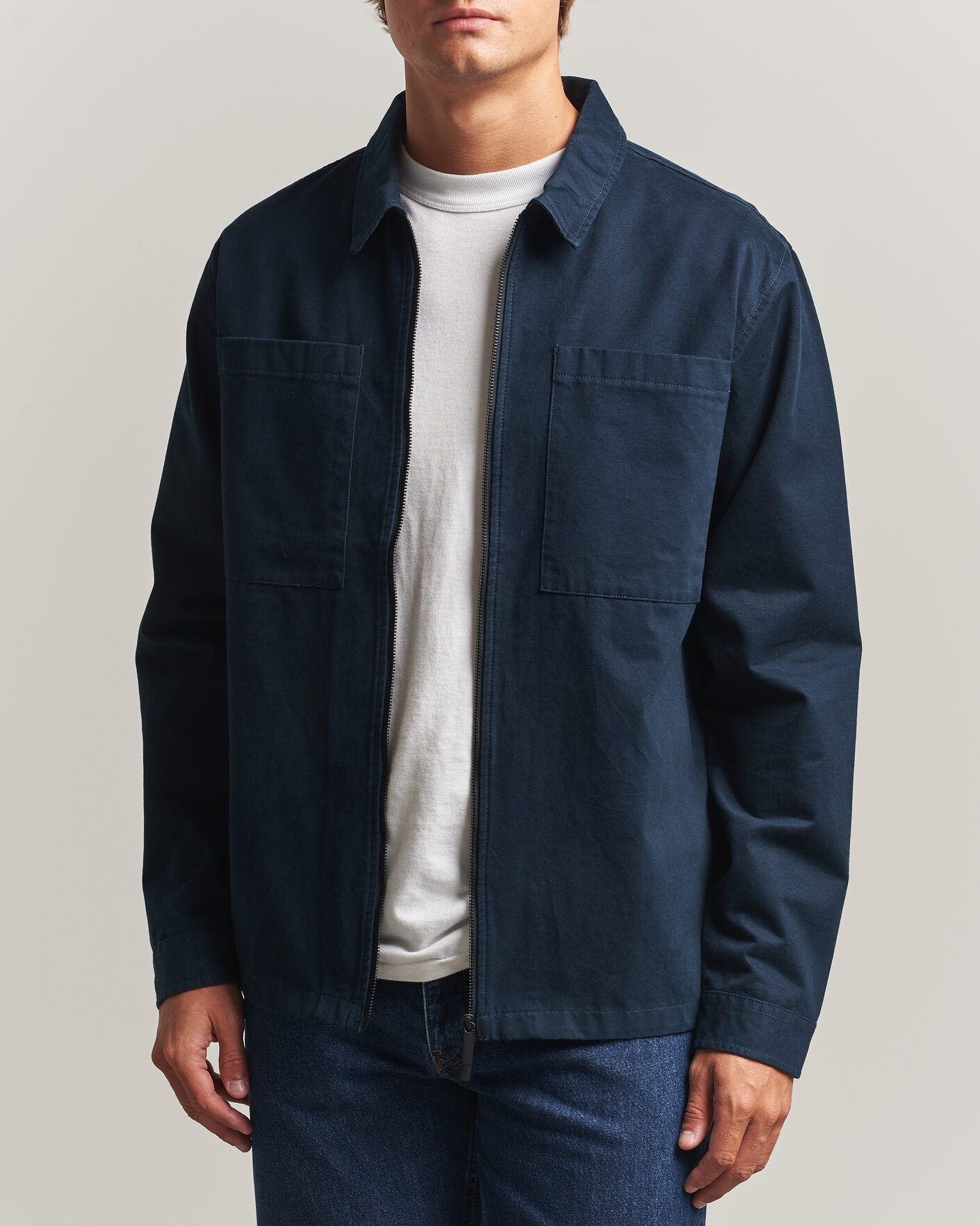 Herre | Skjorter | KnowledgeCotton Apparel | Twill Zip Overshirt Total Eclipse