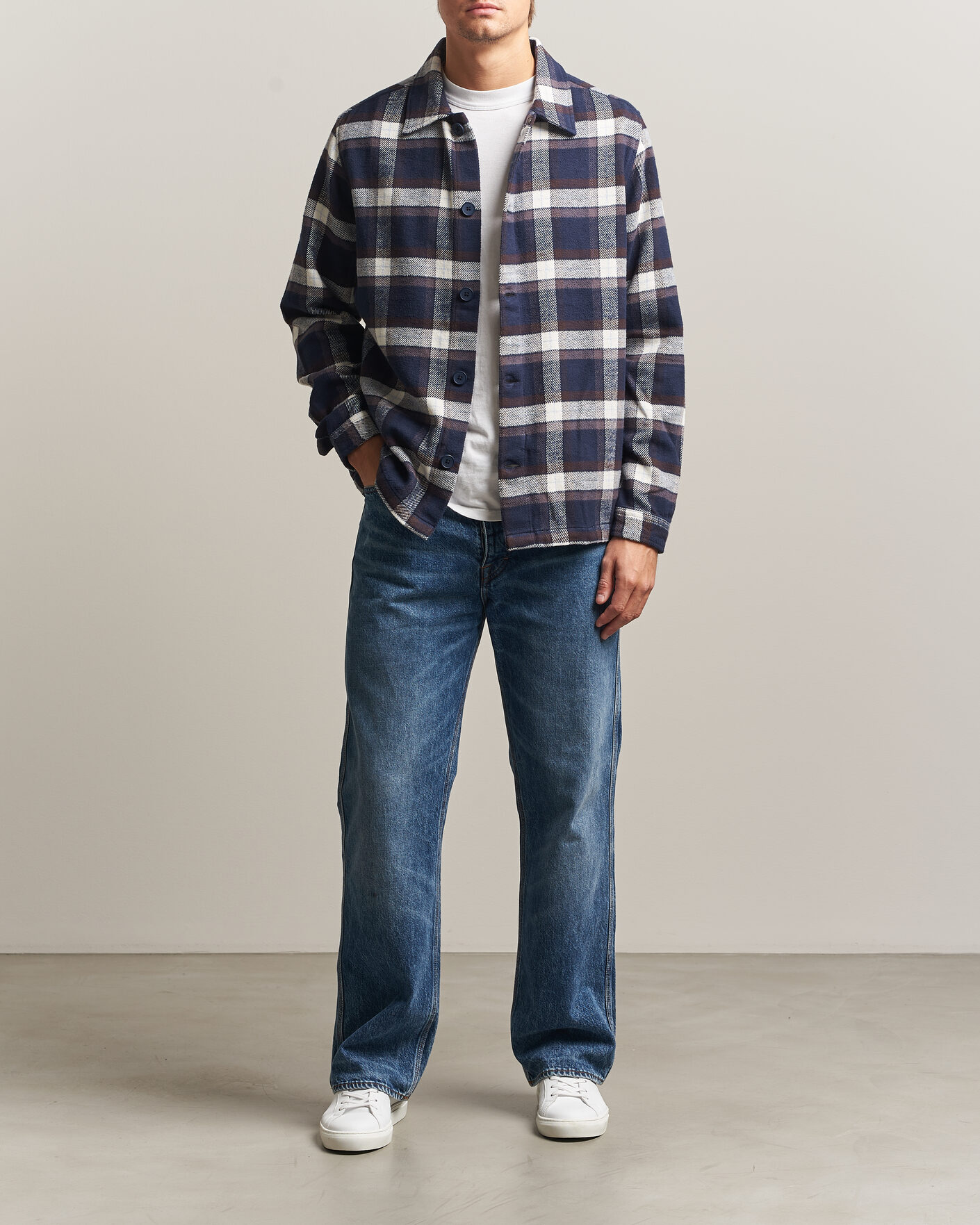 Herre | Skjorter | KnowledgeCotton Apparel | Flannel Check Overshirt Navy