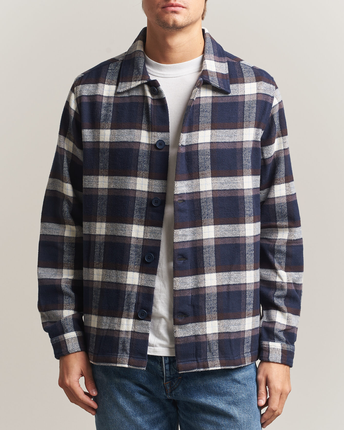 Herre | Skjorter | KnowledgeCotton Apparel | Flannel Check Overshirt Navy