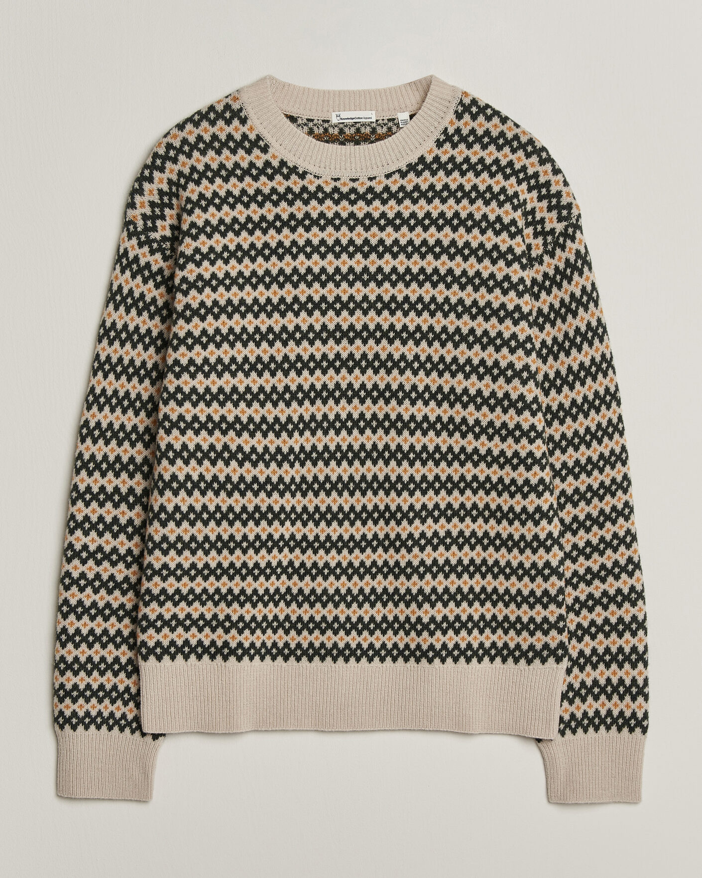 Herre | Trøjer | KnowledgeCotton Apparel | Lambswool Jaquard Sweater Green