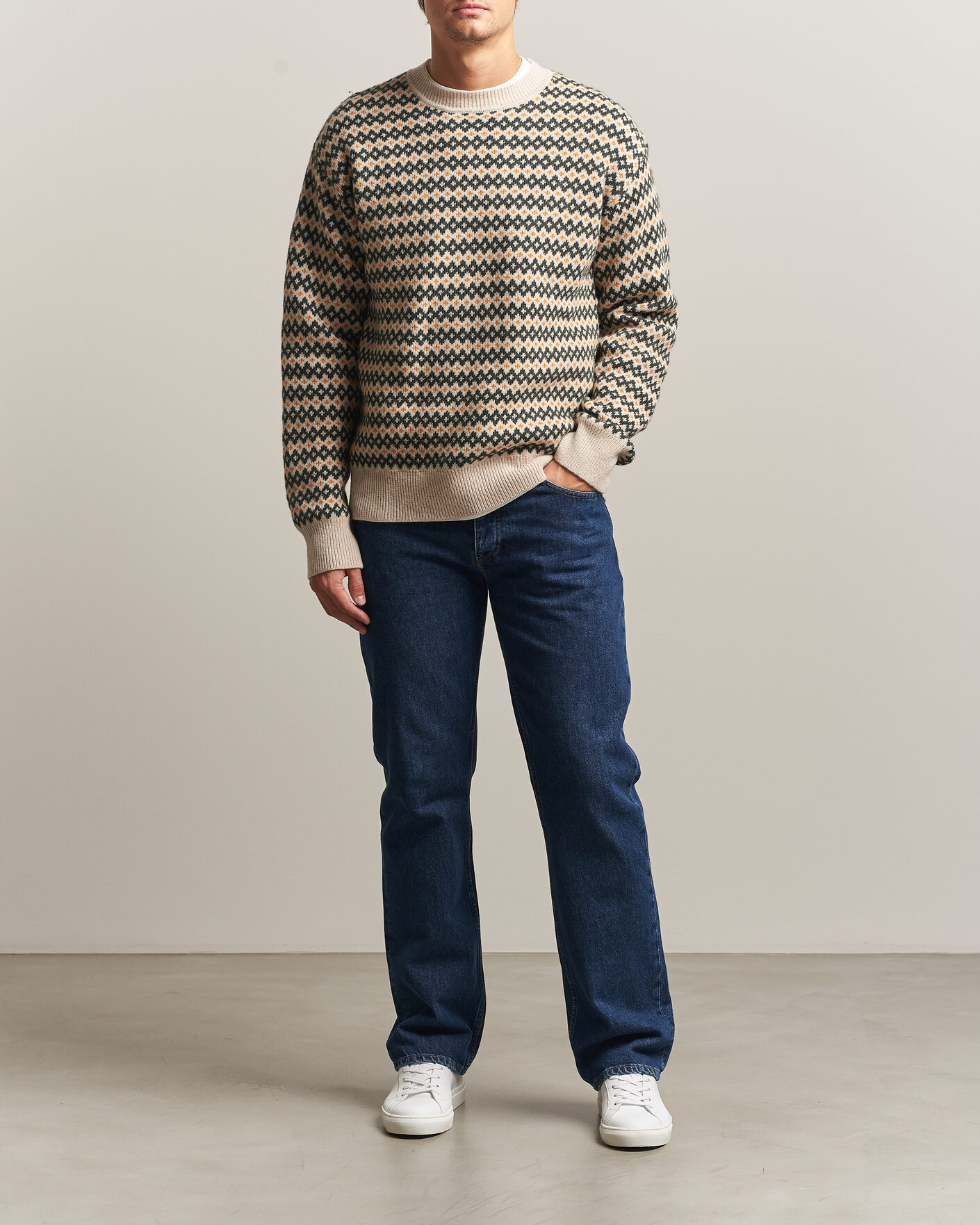 Herre | Trøjer | KnowledgeCotton Apparel | Lambswool Jaquard Sweater Green