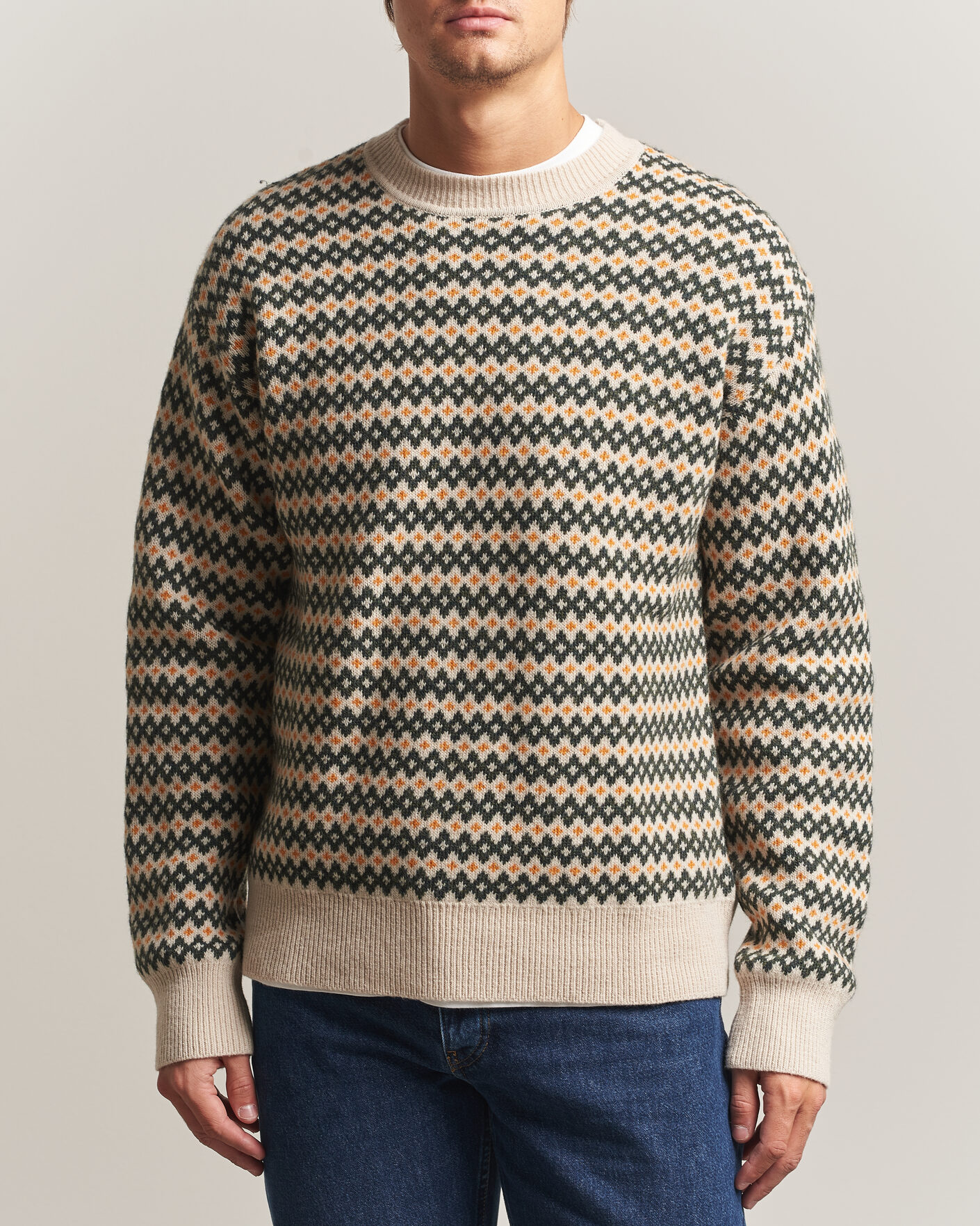 Herre | Trøjer | KnowledgeCotton Apparel | Lambswool Jaquard Sweater Green