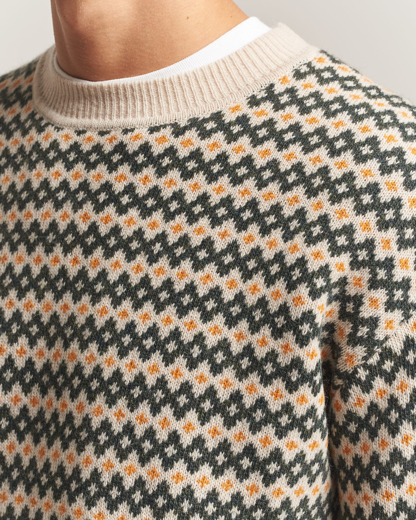 Herre | Trøjer | KnowledgeCotton Apparel | Lambswool Jaquard Sweater Green