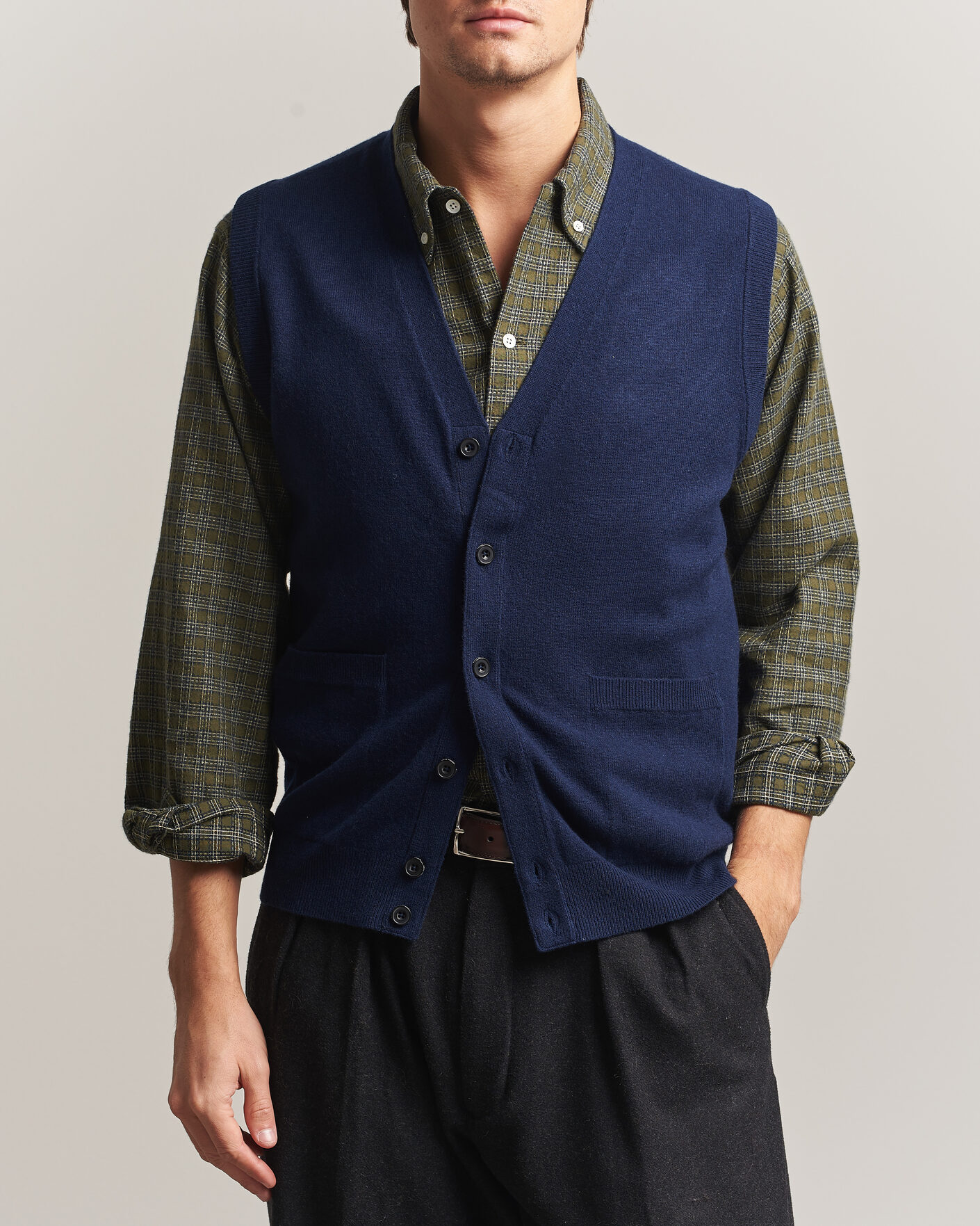 Herre | Trøjer | BEAMS PLUS | Button Knit Vest Navy