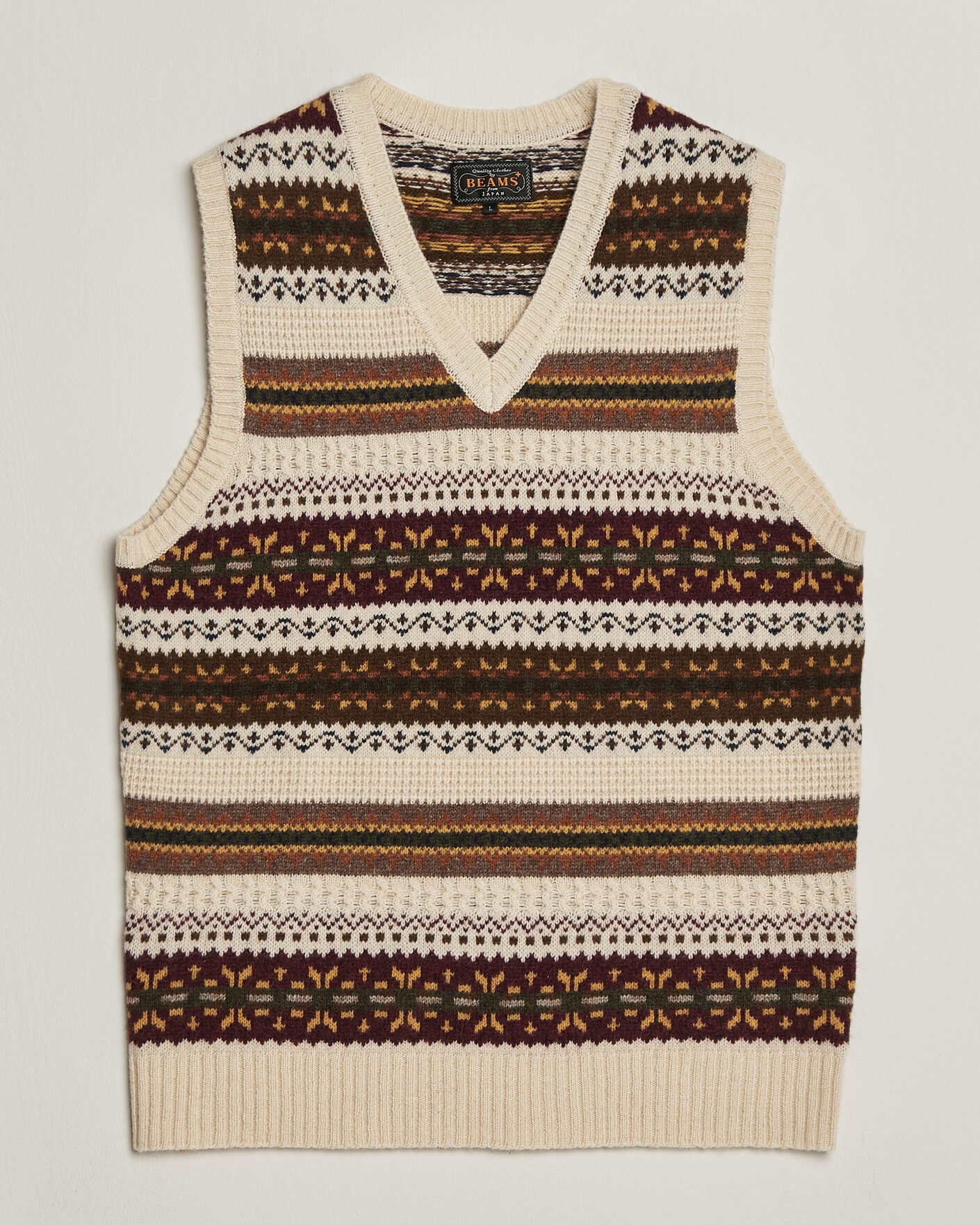 Herre | Trøjer | BEAMS PLUS | Fair Isle Knit Vest Beige