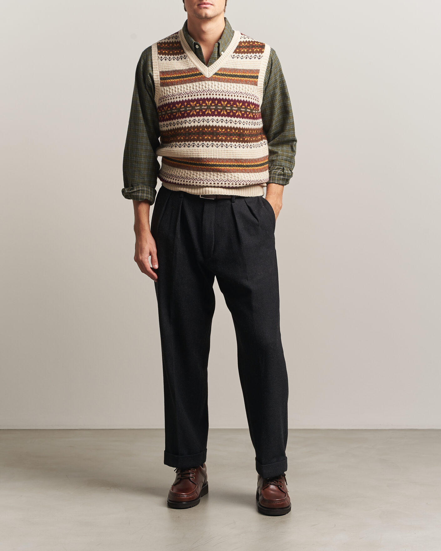 Herre | Trøjer | BEAMS PLUS | Fair Isle Knit Vest Beige
