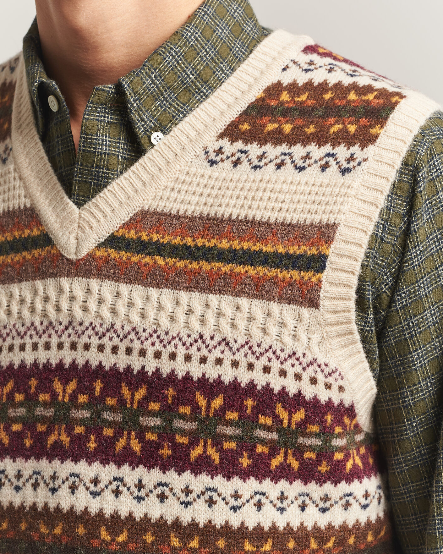 Herre | Trøjer | BEAMS PLUS | Fair Isle Knit Vest Beige