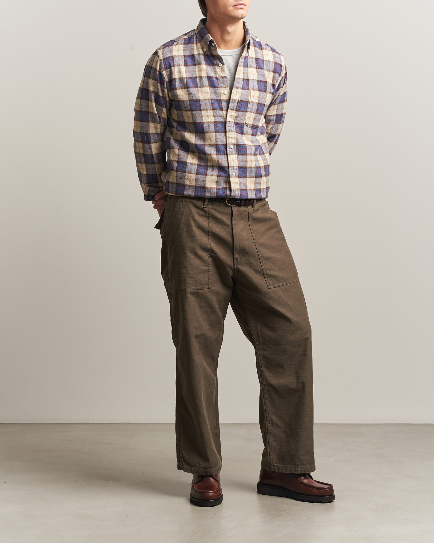 Herre | Skjorter | BEAMS PLUS | Plaid Button Down Shirt White/Blue