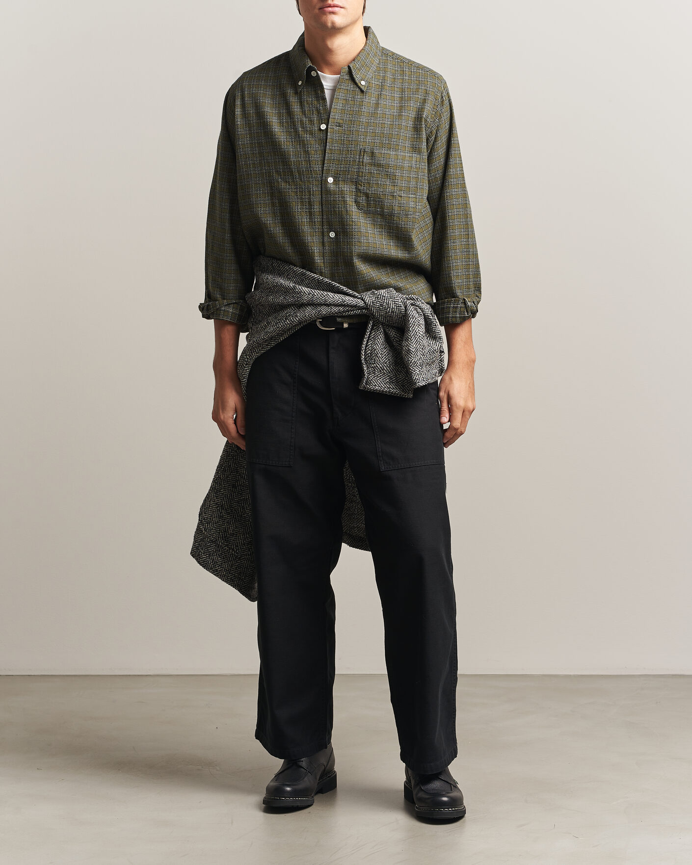 Herre | Skjorter | BEAMS PLUS | Dobby Plaid Button Down Shirt Dark Green