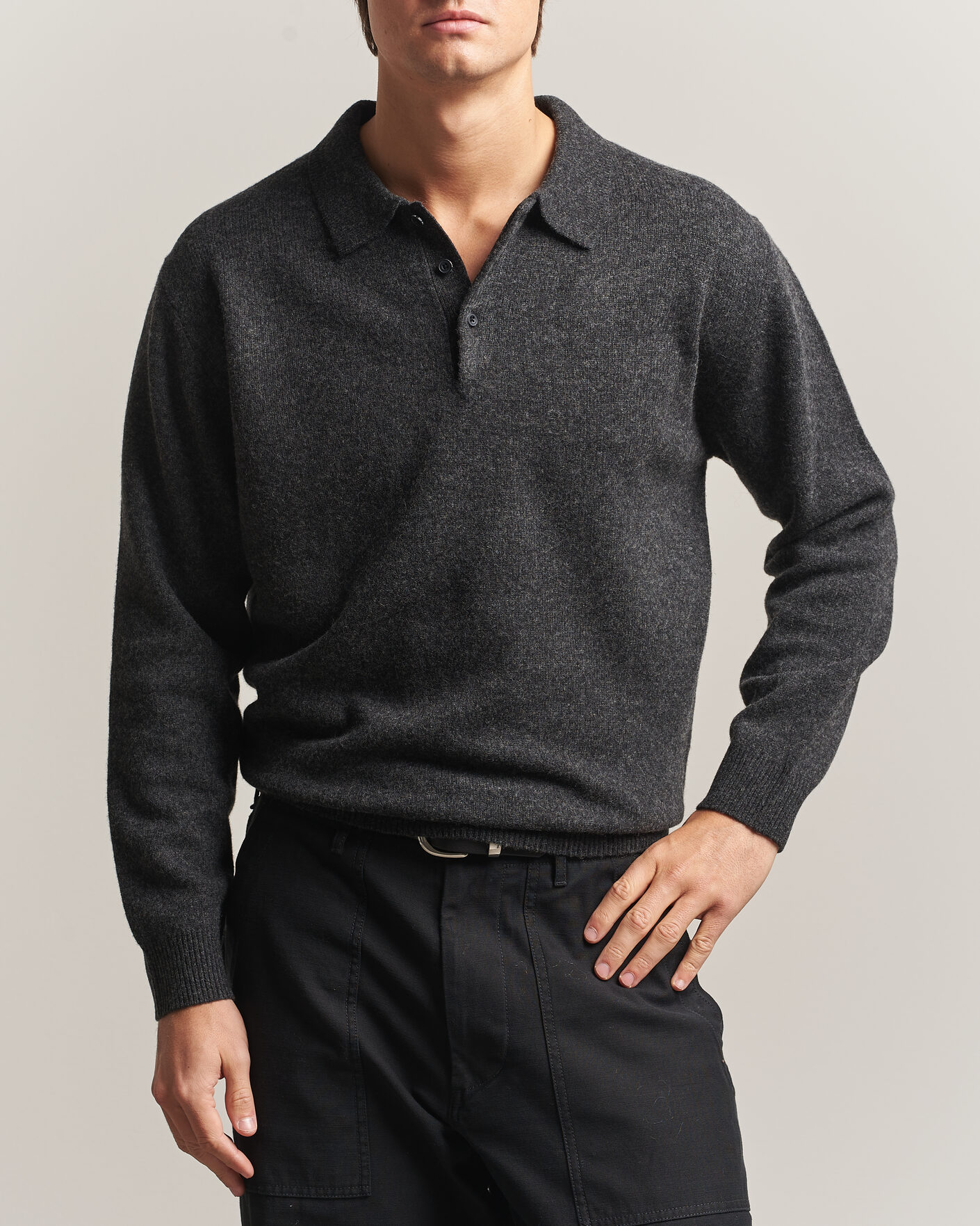 Herre | Trøjer | BEAMS PLUS | Knitted Wool Polo Charcoal