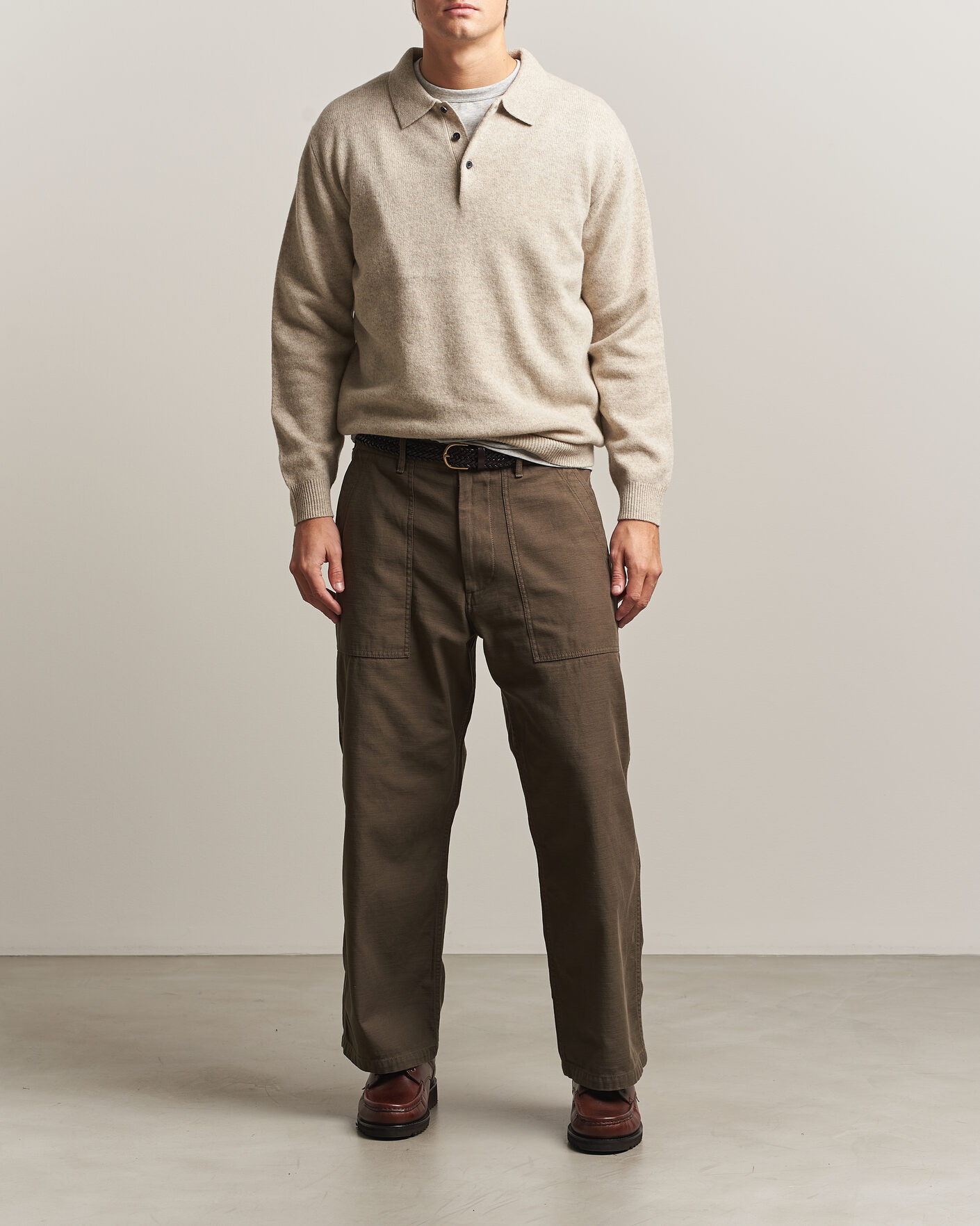 Herre | Trøjer | BEAMS PLUS | Knitted Wool Polo Beige