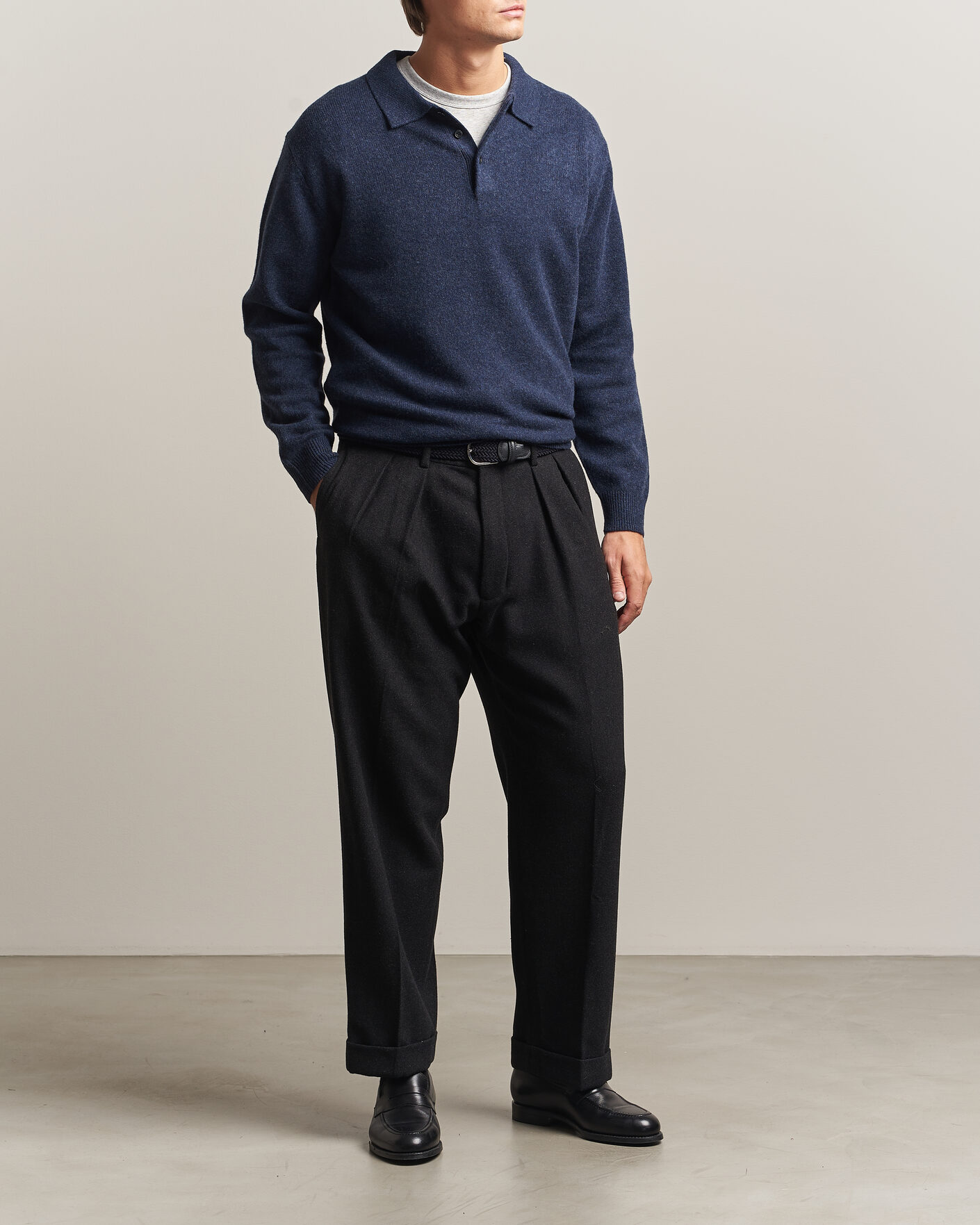 Herre | Trøjer | BEAMS PLUS | Knitted Wool Polo Navy