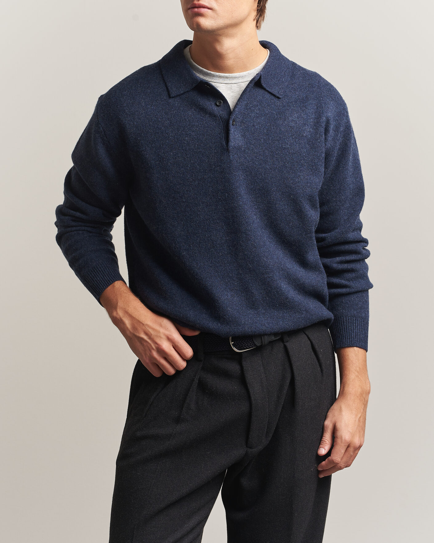 Herre | Trøjer | BEAMS PLUS | Knitted Wool Polo Navy