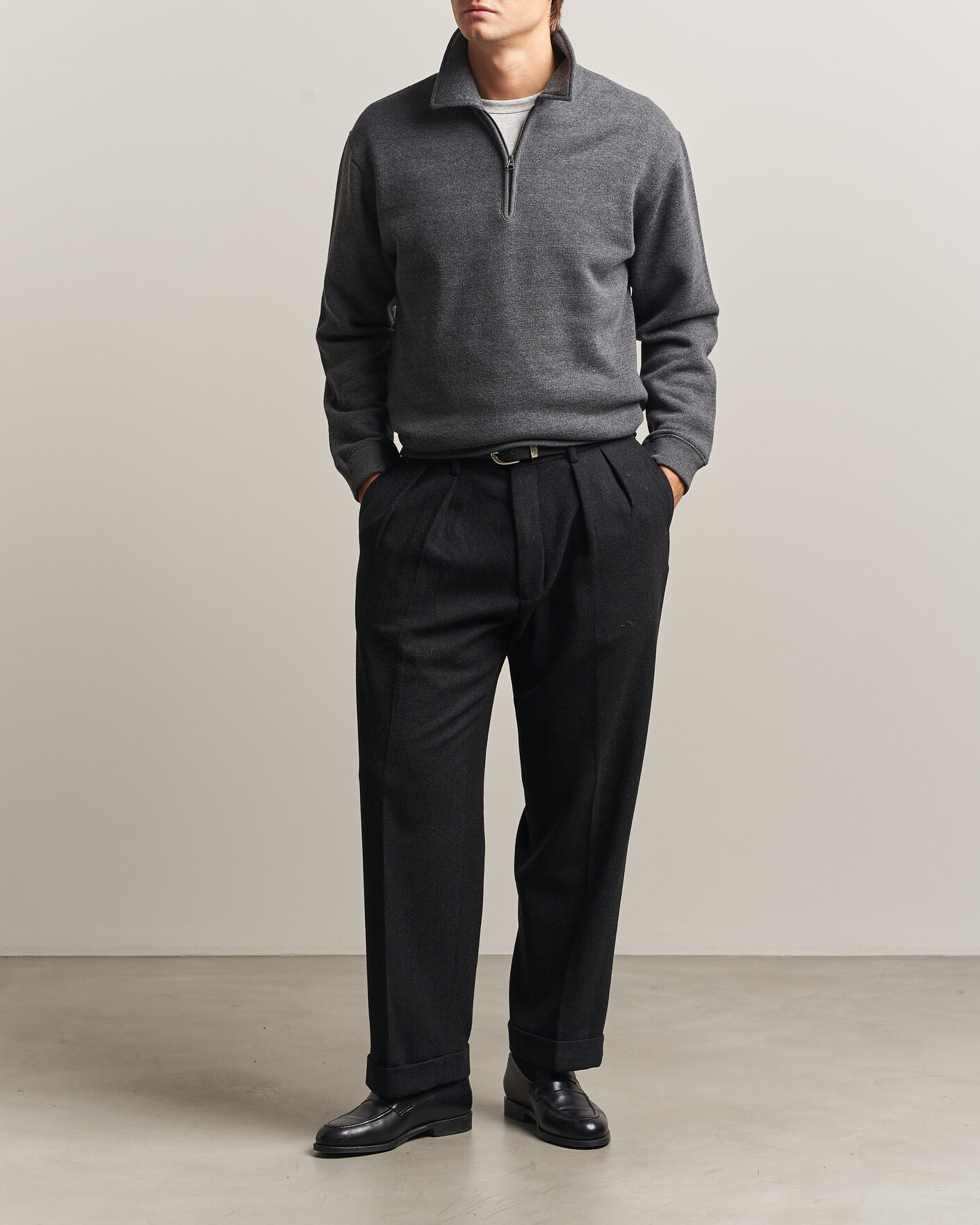 Herre | Trøjer | BEAMS PLUS | Wool/Cotton Half Zip Charcoal