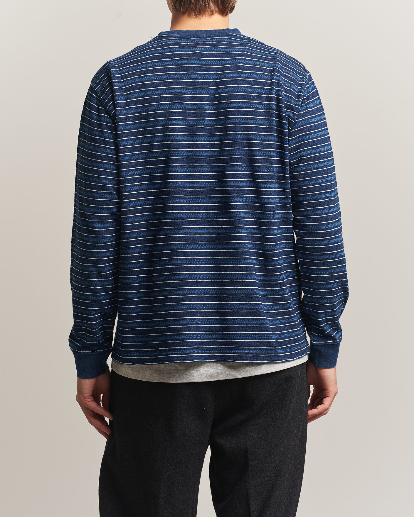 Herre | T-Shirts | BEAMS PLUS | Indigo Stripe LS T-Shirt Navy