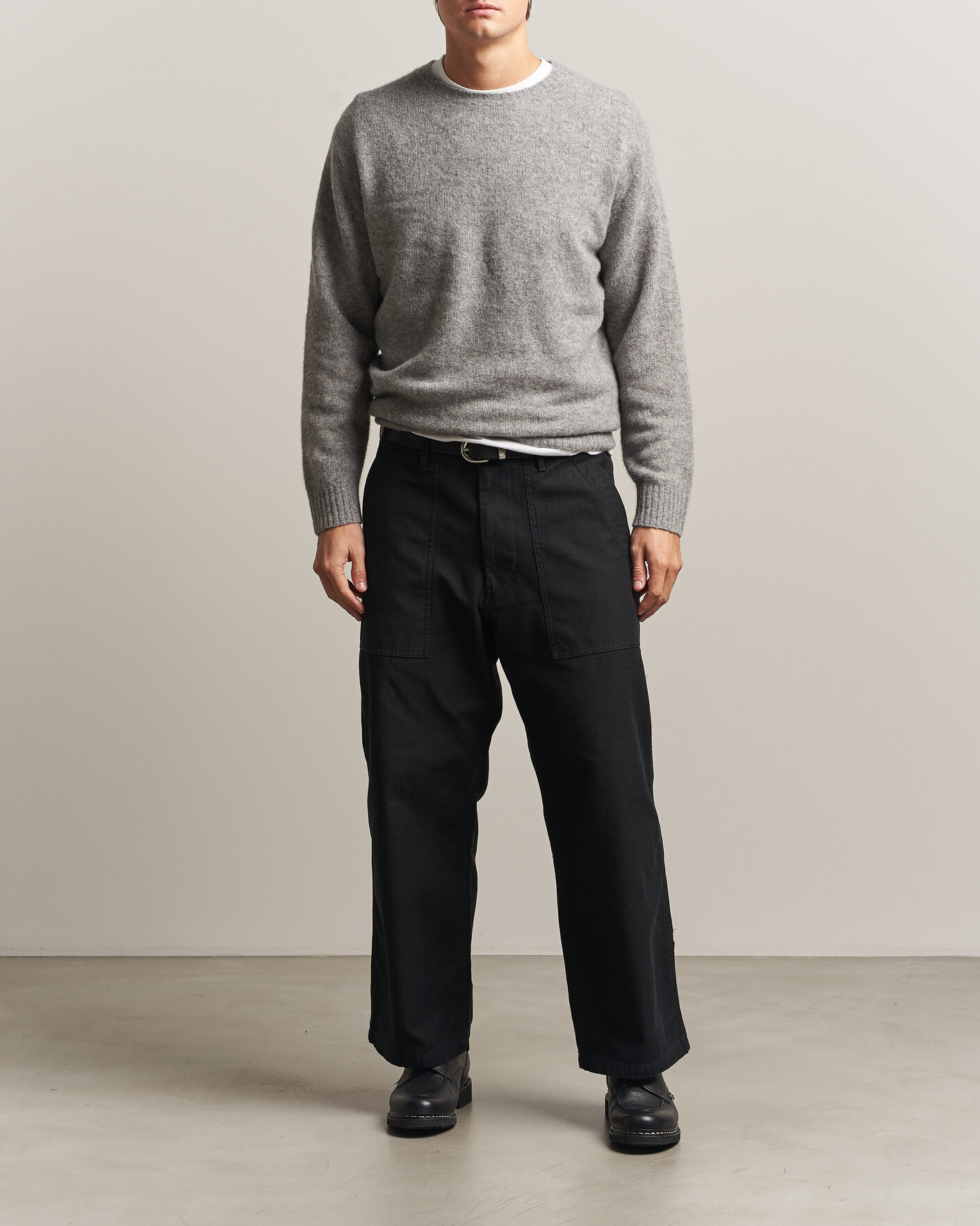 Herre | Trøjer | BEAMS PLUS | Cashmere/Silk Crew Neck Grey Melange
