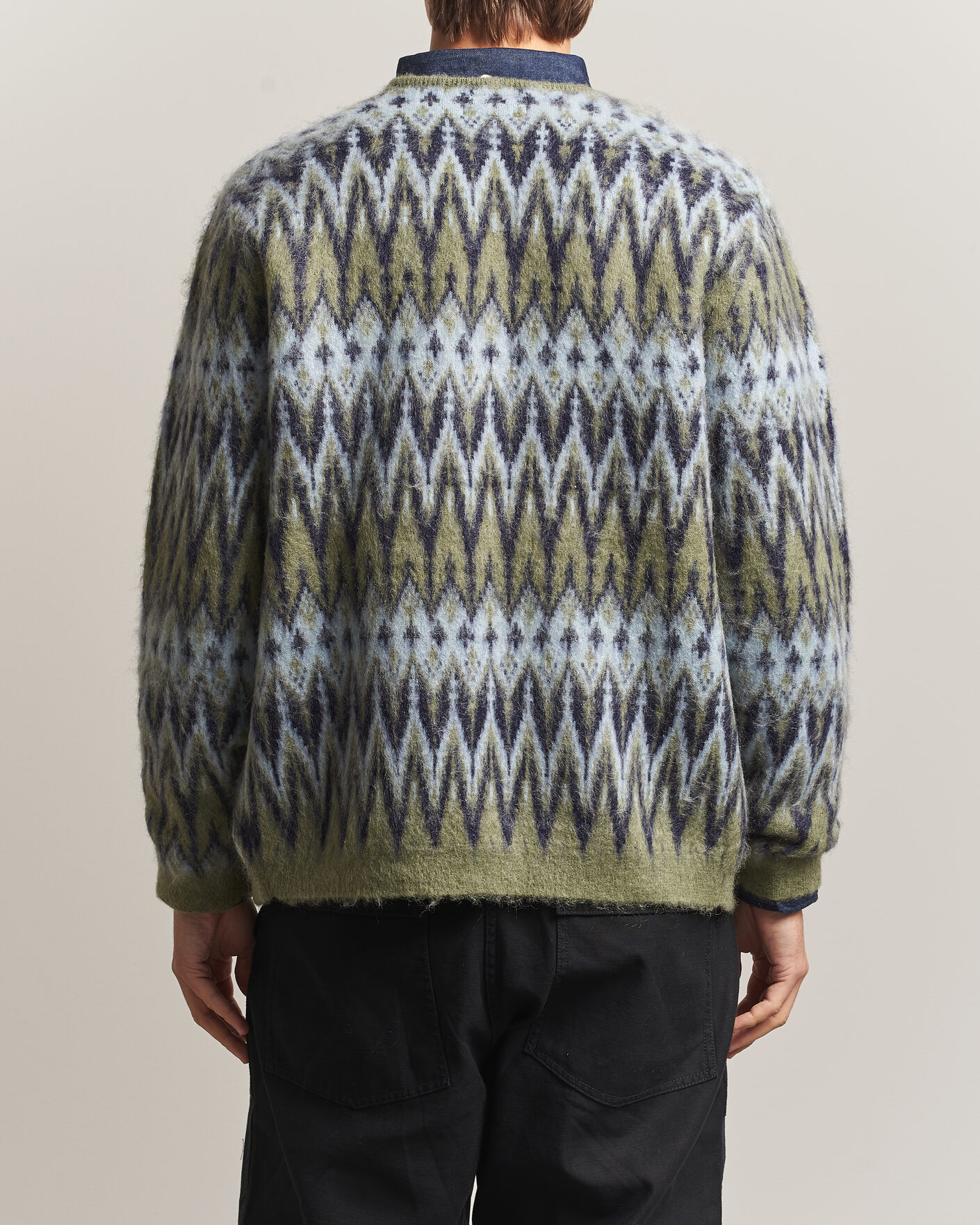 Herre | Trøjer | BEAMS PLUS | Chevron Jacquard Cardigan Green/Grey