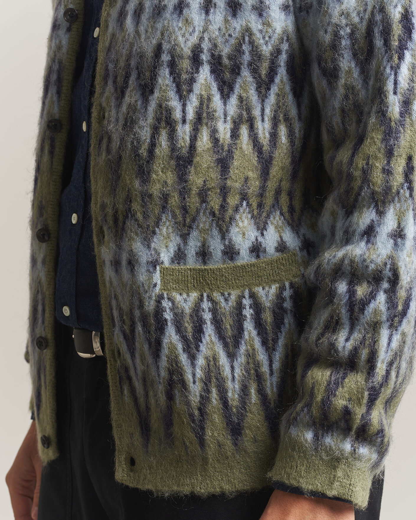 Herre | Trøjer | BEAMS PLUS | Chevron Jacquard Cardigan Green/Grey
